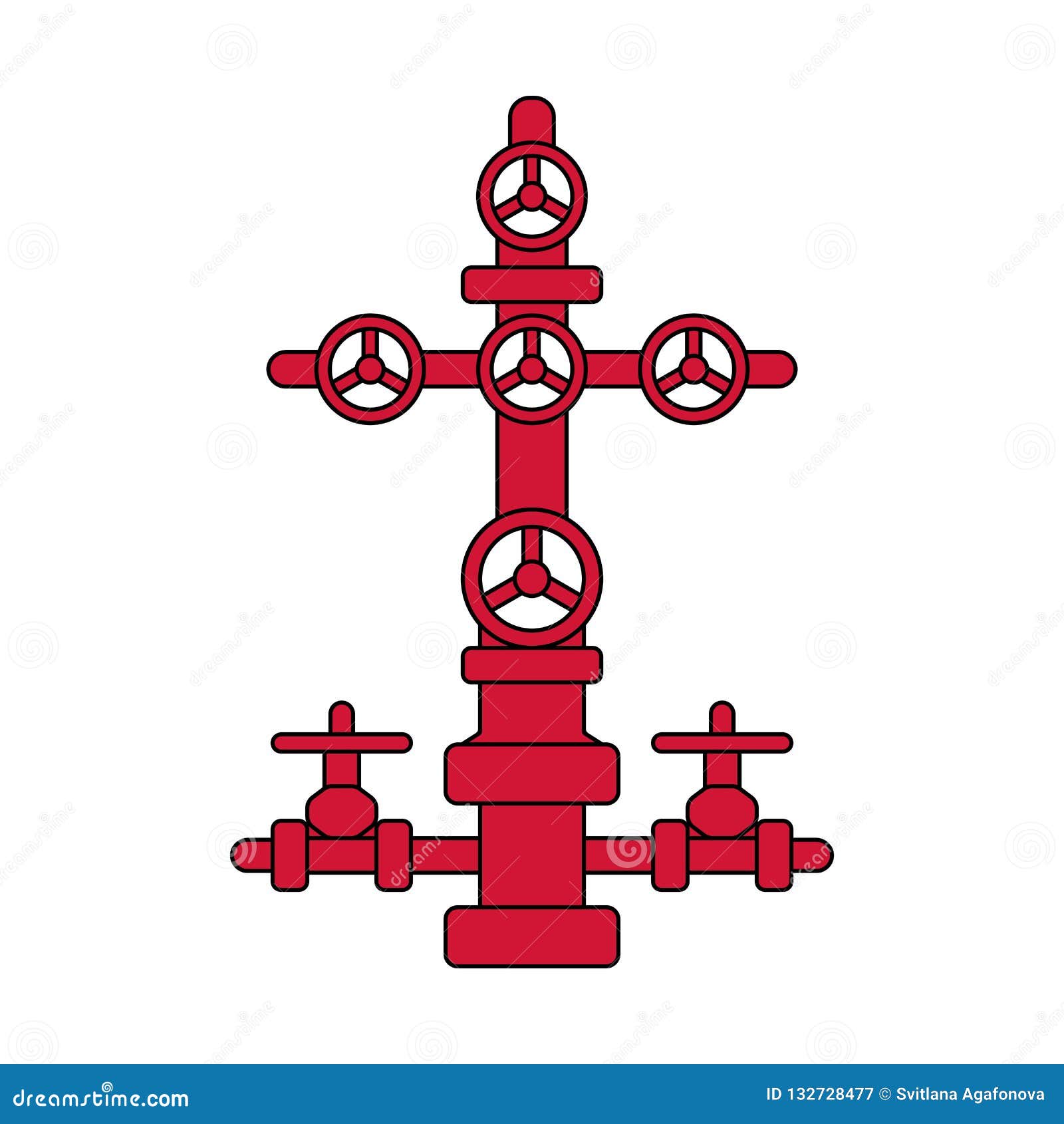 Christmas Tree Sign For Oil And Gas Wells; Red And Black Flat Vector Wellhead Icon Isolated For ...