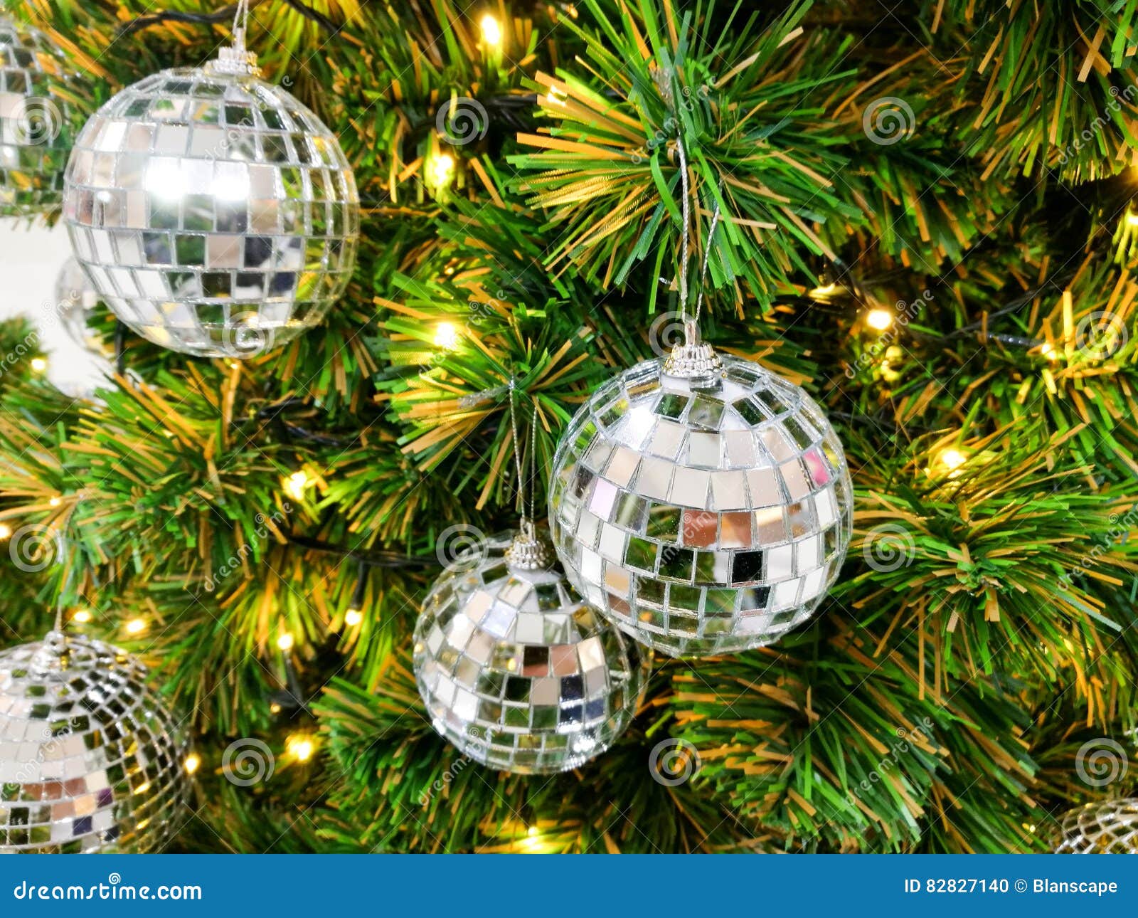 Christmas Tree and Silver Balls Stock Photo Image of ball, glare
