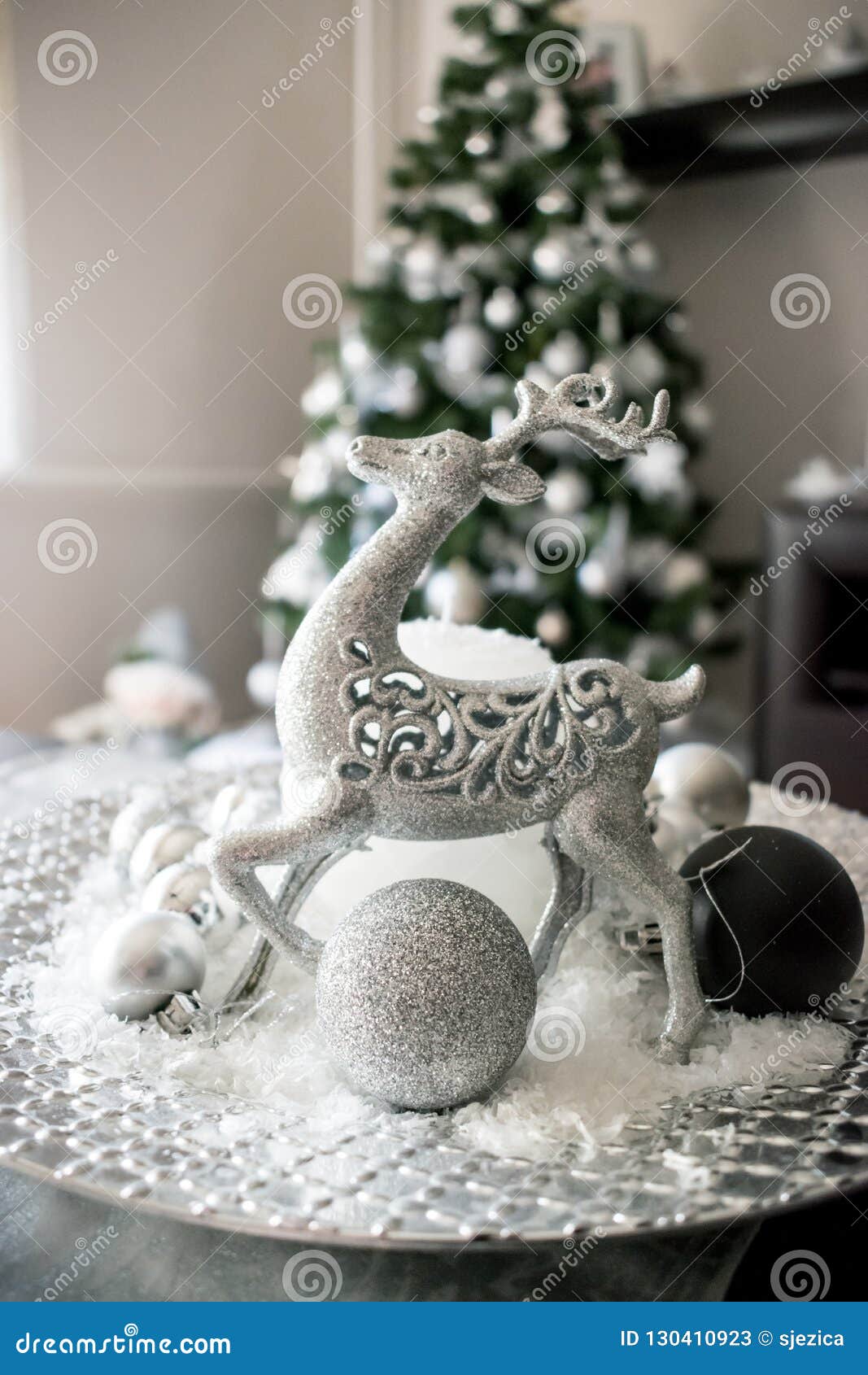 Christmas Tree And Silver Decoration Stock Image Image Of Baubles