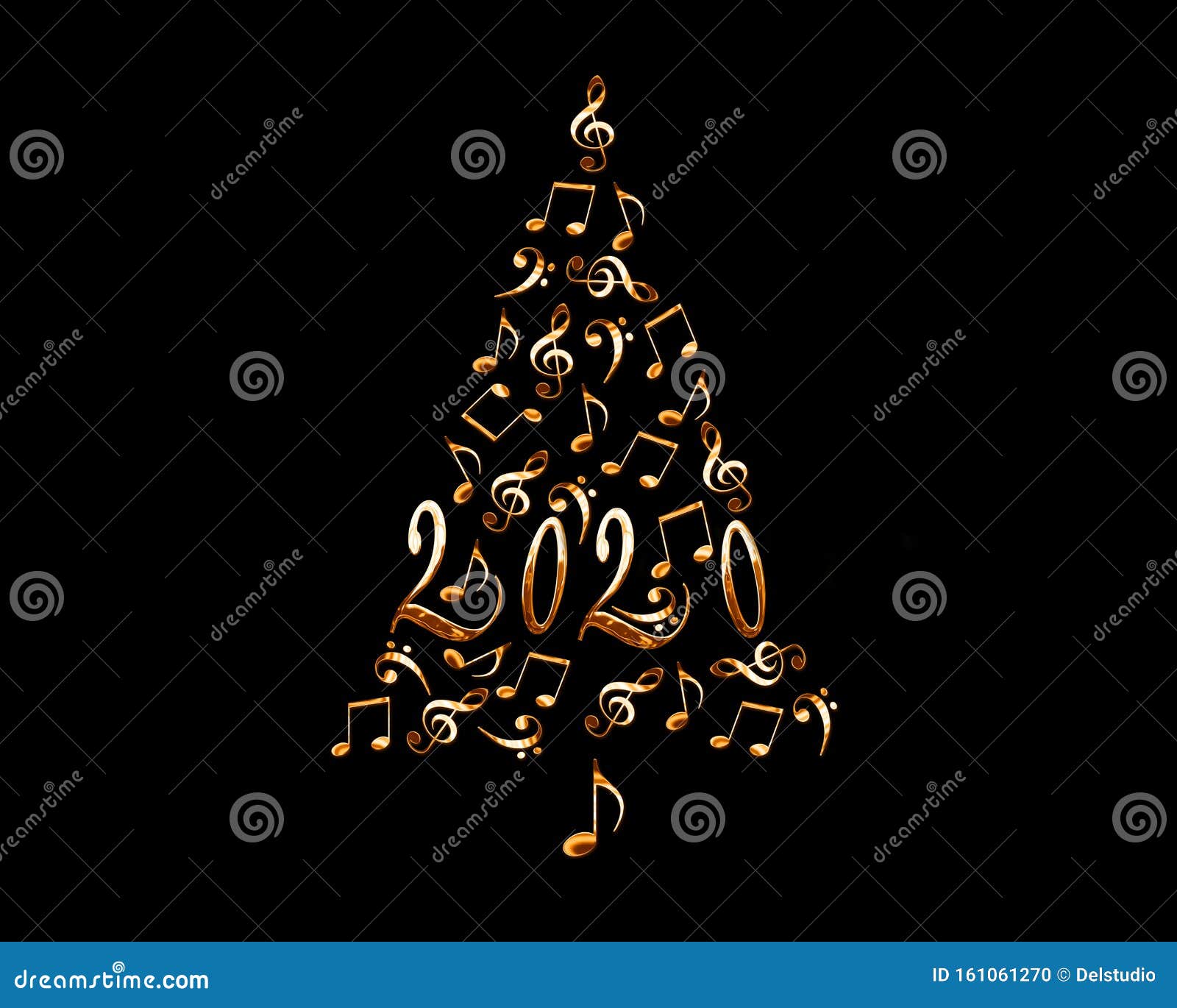 2020 Christmas Tree With Silver Metal Musical Notes Isolated On Black Background Music New Year Card Stock Illustration Illustration Of Conceptual Happy 161061270