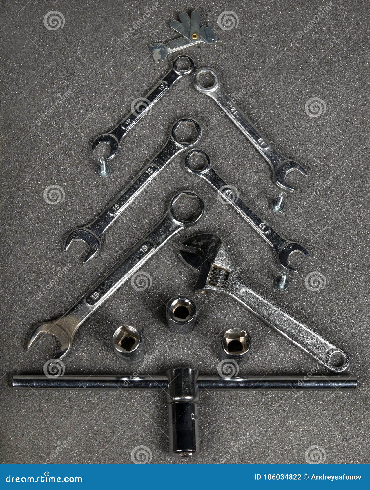 Christmas Tree of Spanners and Screws. Stock Photo Image of imitation