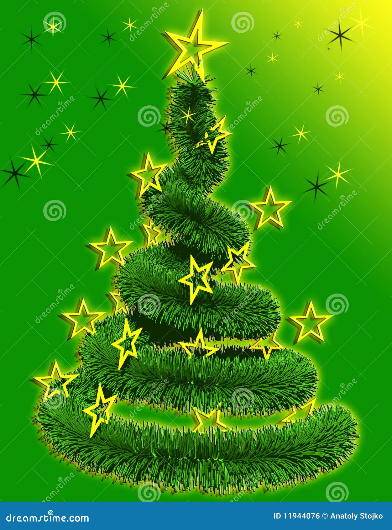 Christmas tree with stars stock illustration. Illustration of