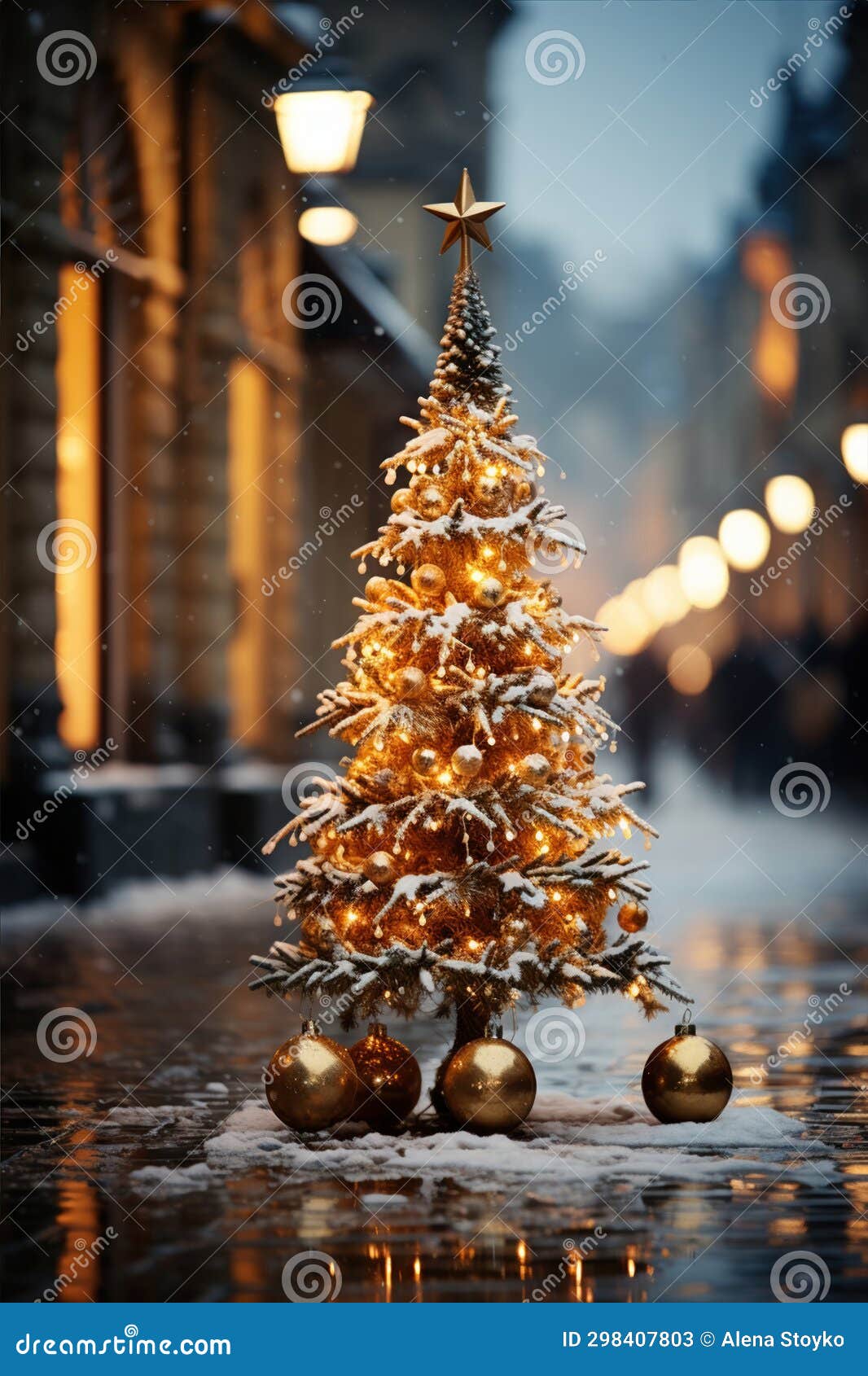 Christmas Tree at the Street at Christmas Night Stock Image - Image of ...