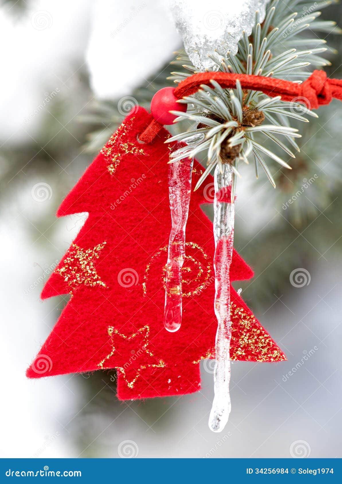 Christmas Tree Toy in Snow with Icicle Stock Photo Image of natural, poscard 34256984