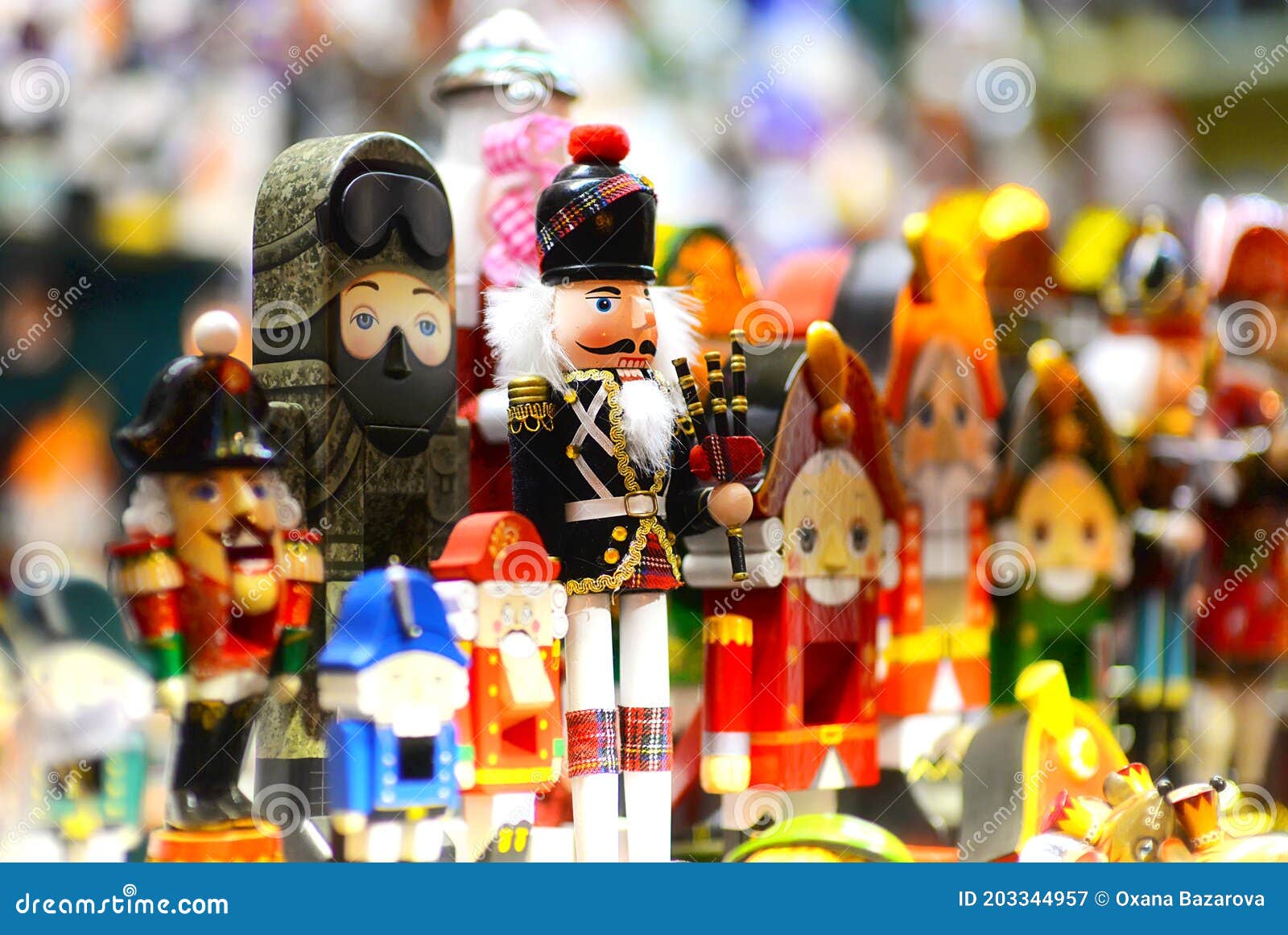 Christmas Tree Toys Wooden Nutcrackers with Selective on Blurred