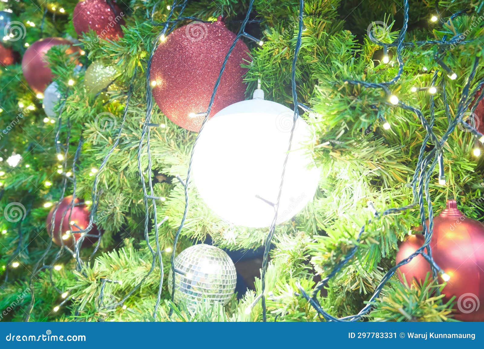 Christmas Tree with Twinkling Lights at Night. Stock Image Image of