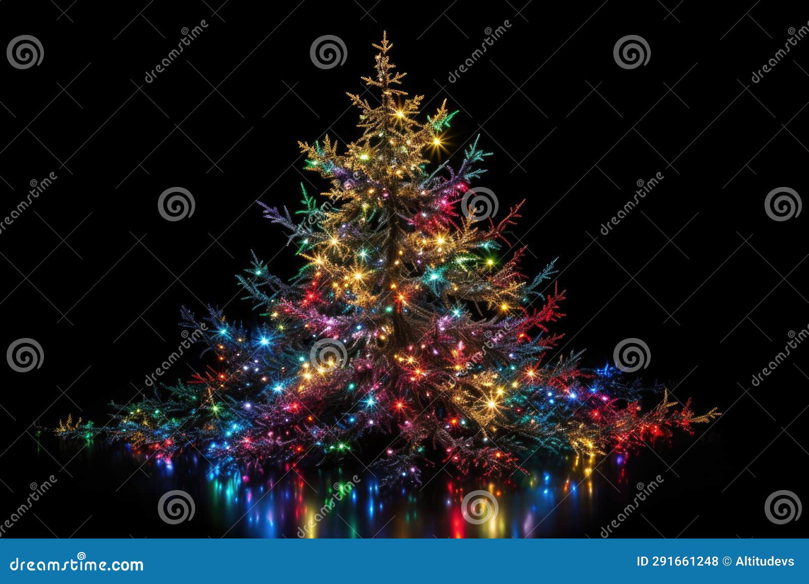 Christmas Tree with Twinkling Multicolored Lights in Complete Darkness