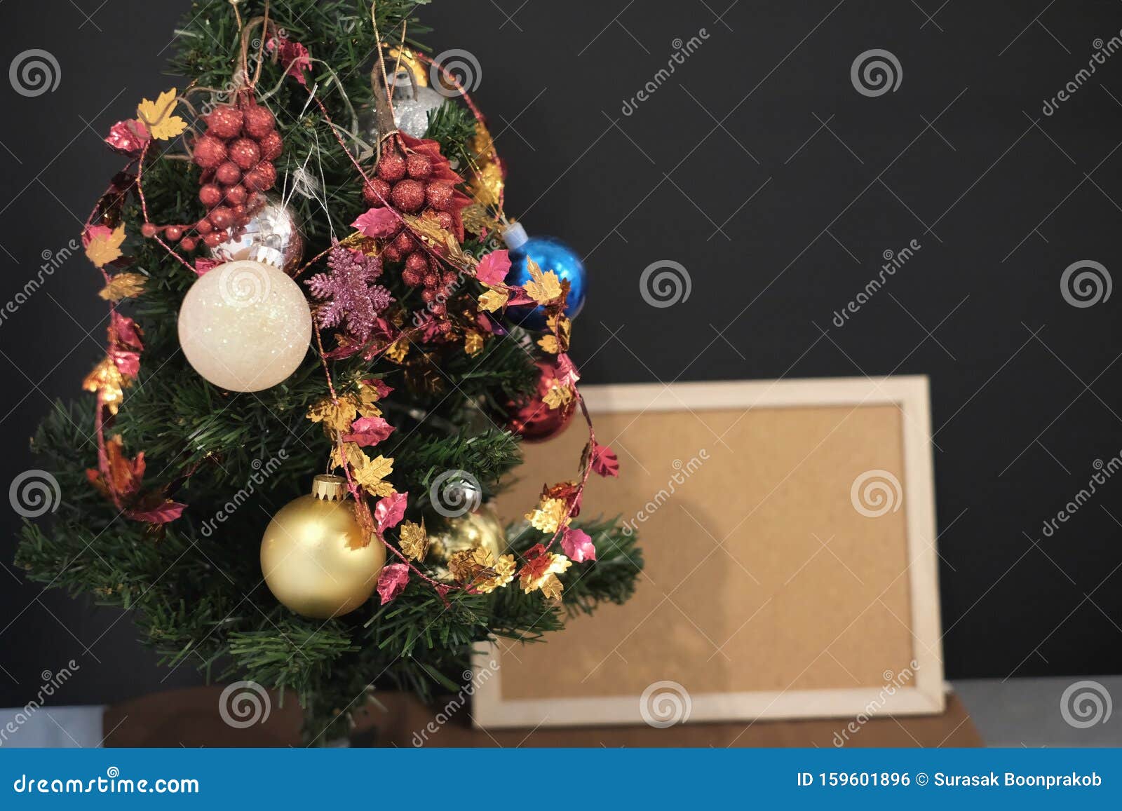 Christmas Tree and a Wooden Frame Stock Photo Image of area, green