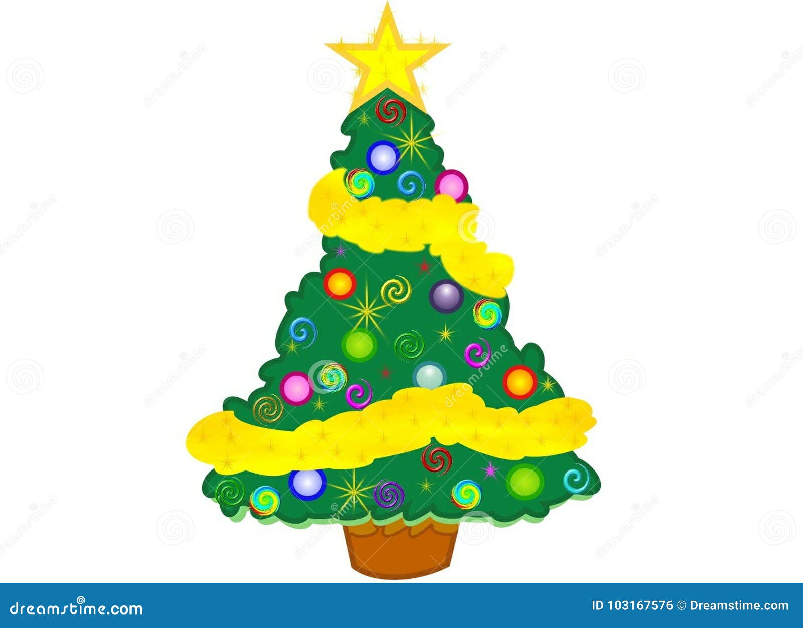 Christmas Tree with Yellow Star and Garland