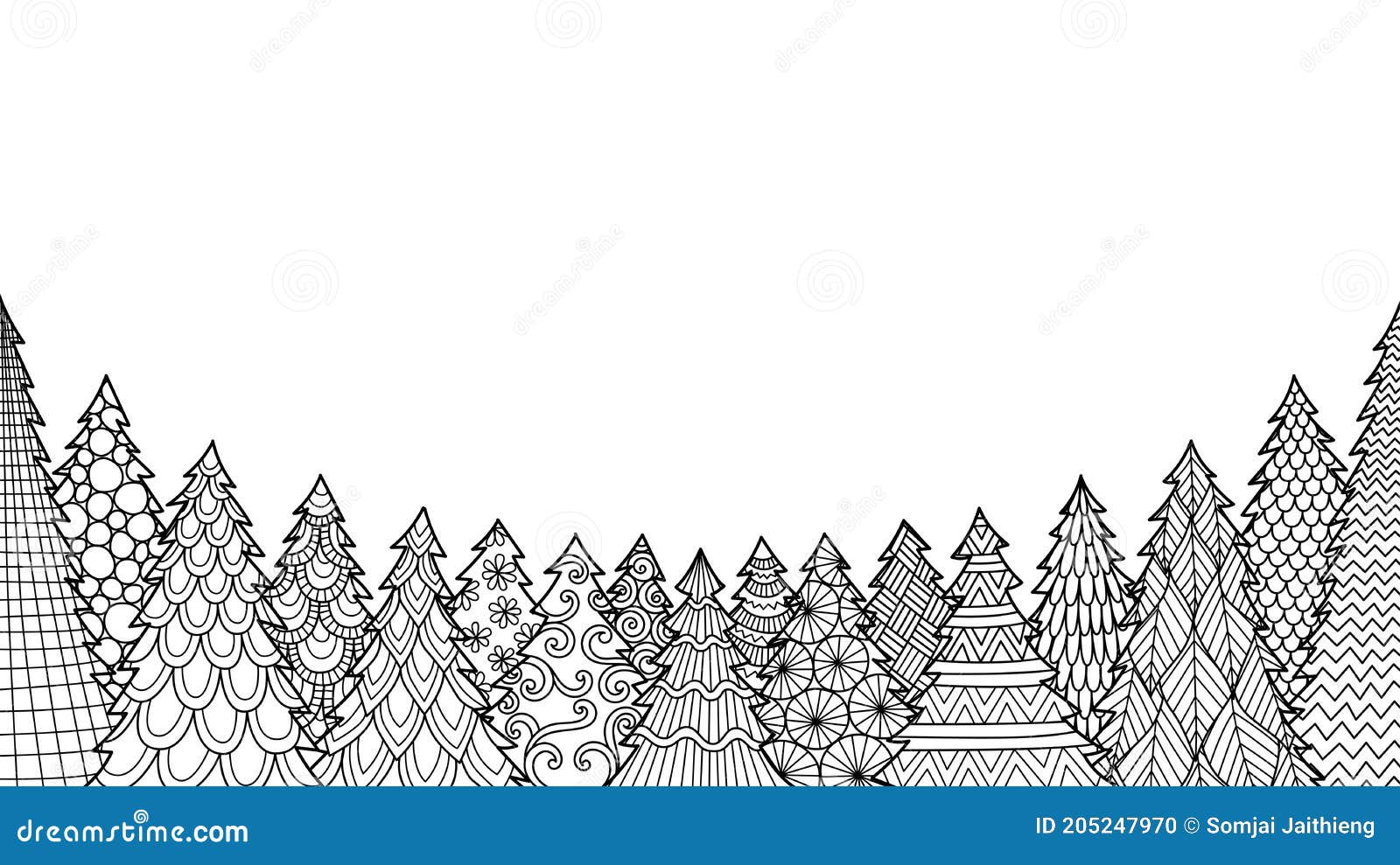 line art of christmas tree  on white background for coloring book, coloring page or print on stuffs.   