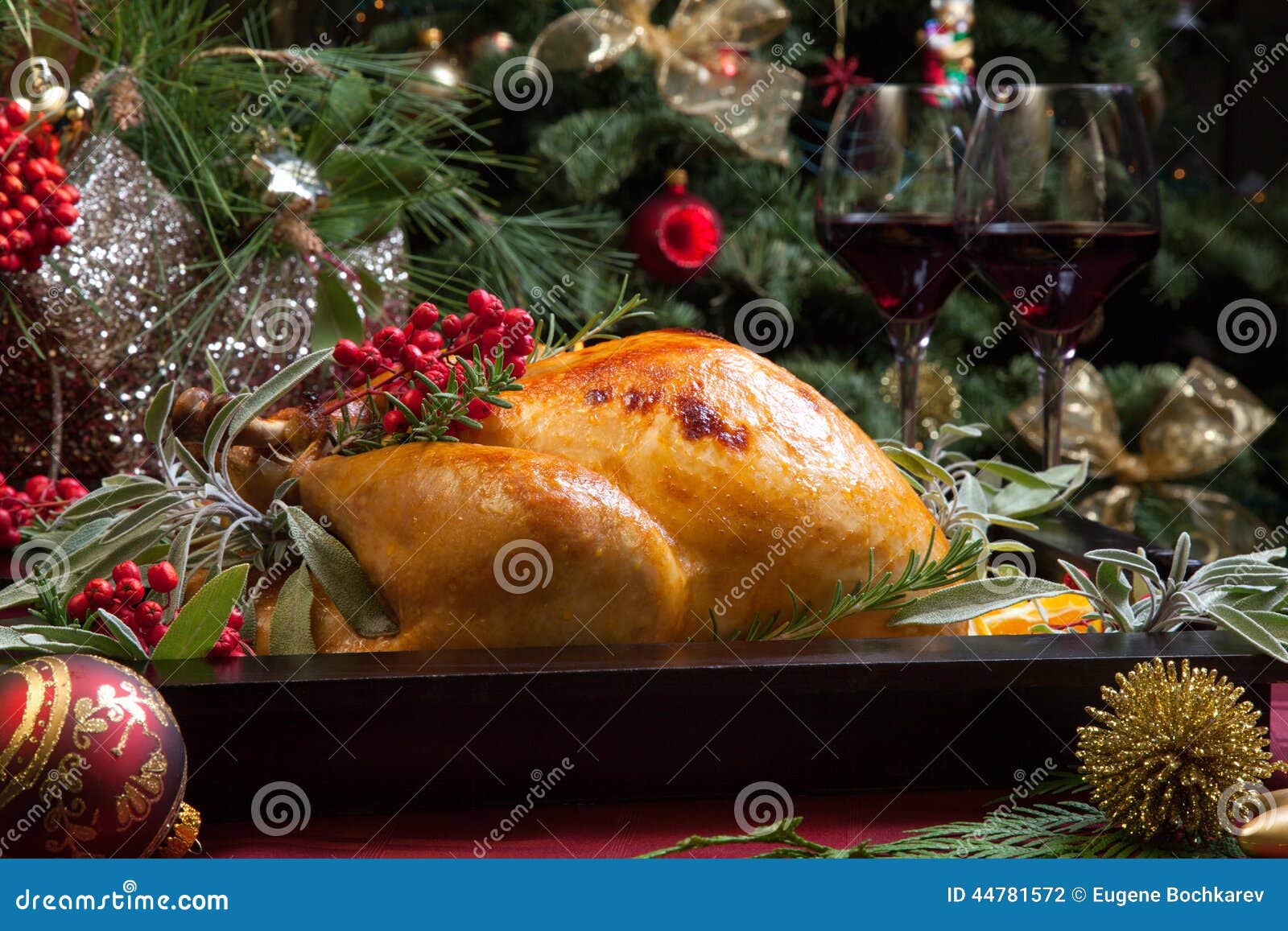 Christmas Turkey In Wooden Tray Stock Photo - Image: 44781572