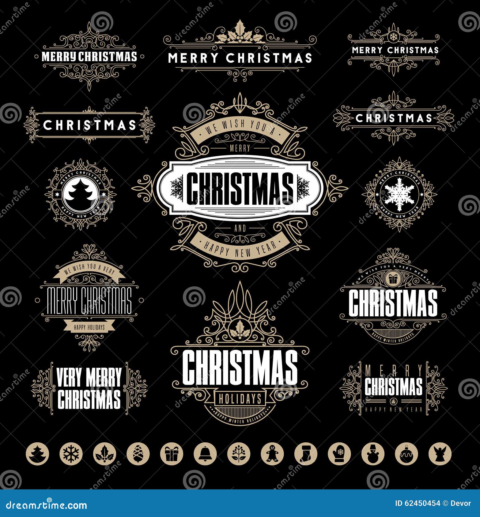 christmas typographic and calligraphic vintage labels,