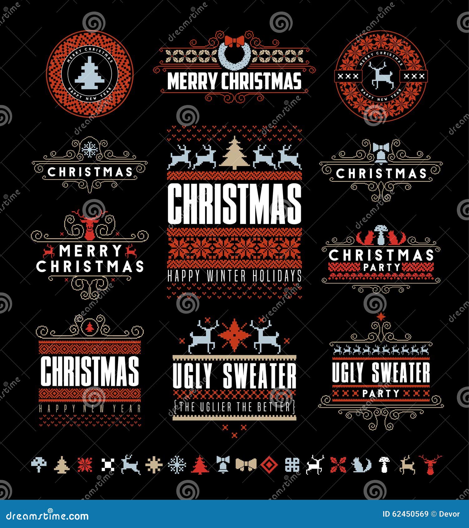 christmas typographic and calligraphic vintage labels,