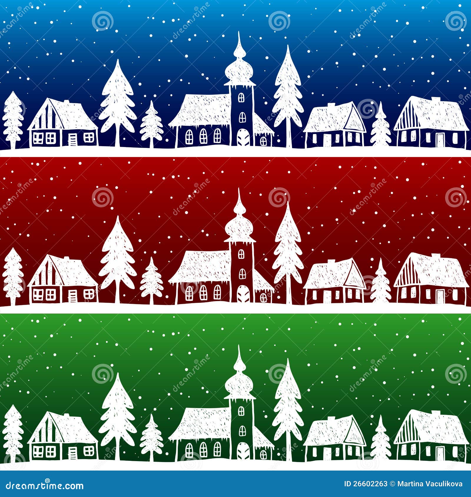 christmas village with church seamless pattern