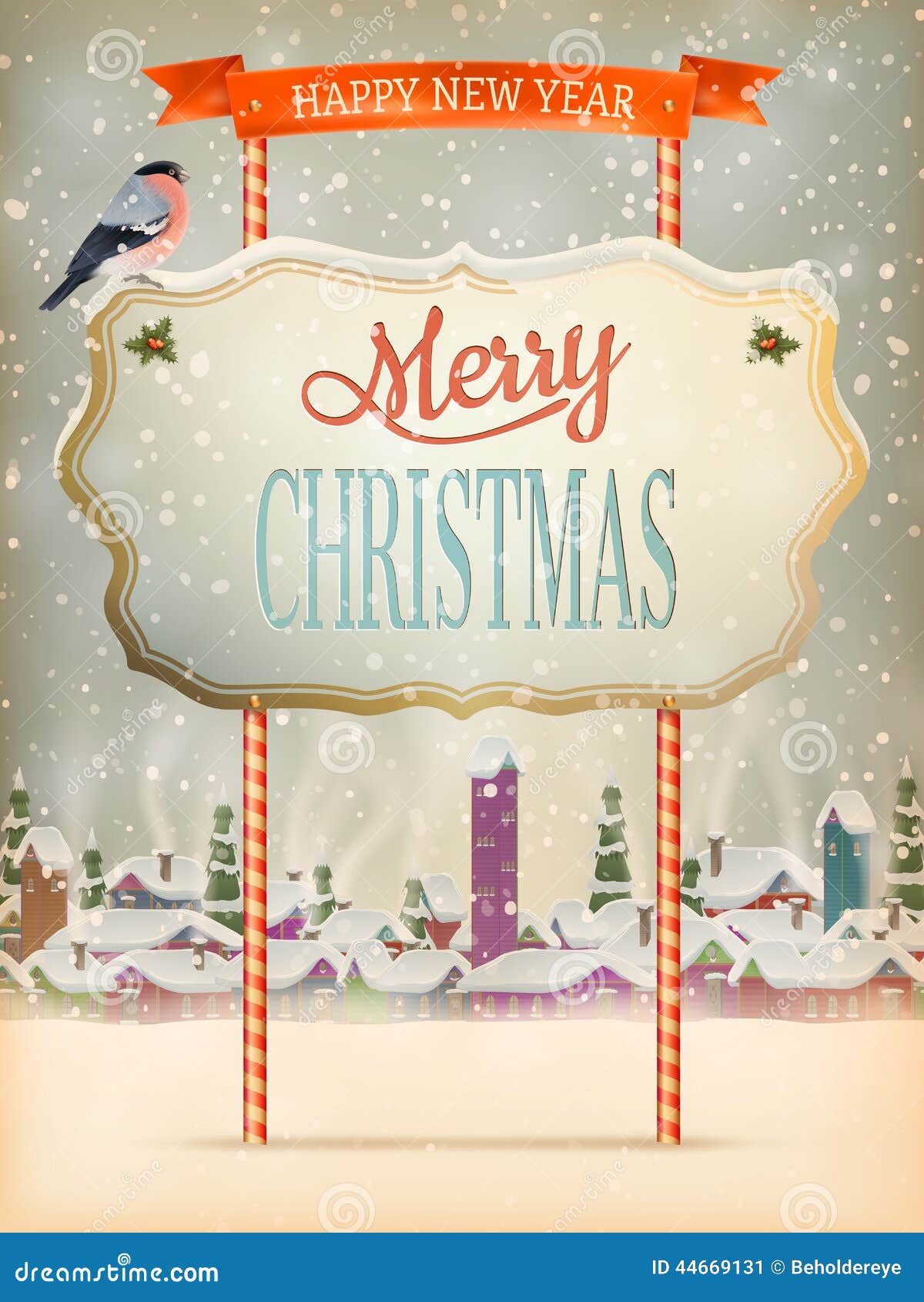 Christmas Vintage street with Signboard. EPS 10. Christmas greeting Calligraphy - Vintage street with Signboard. EPS 10 vector file included.