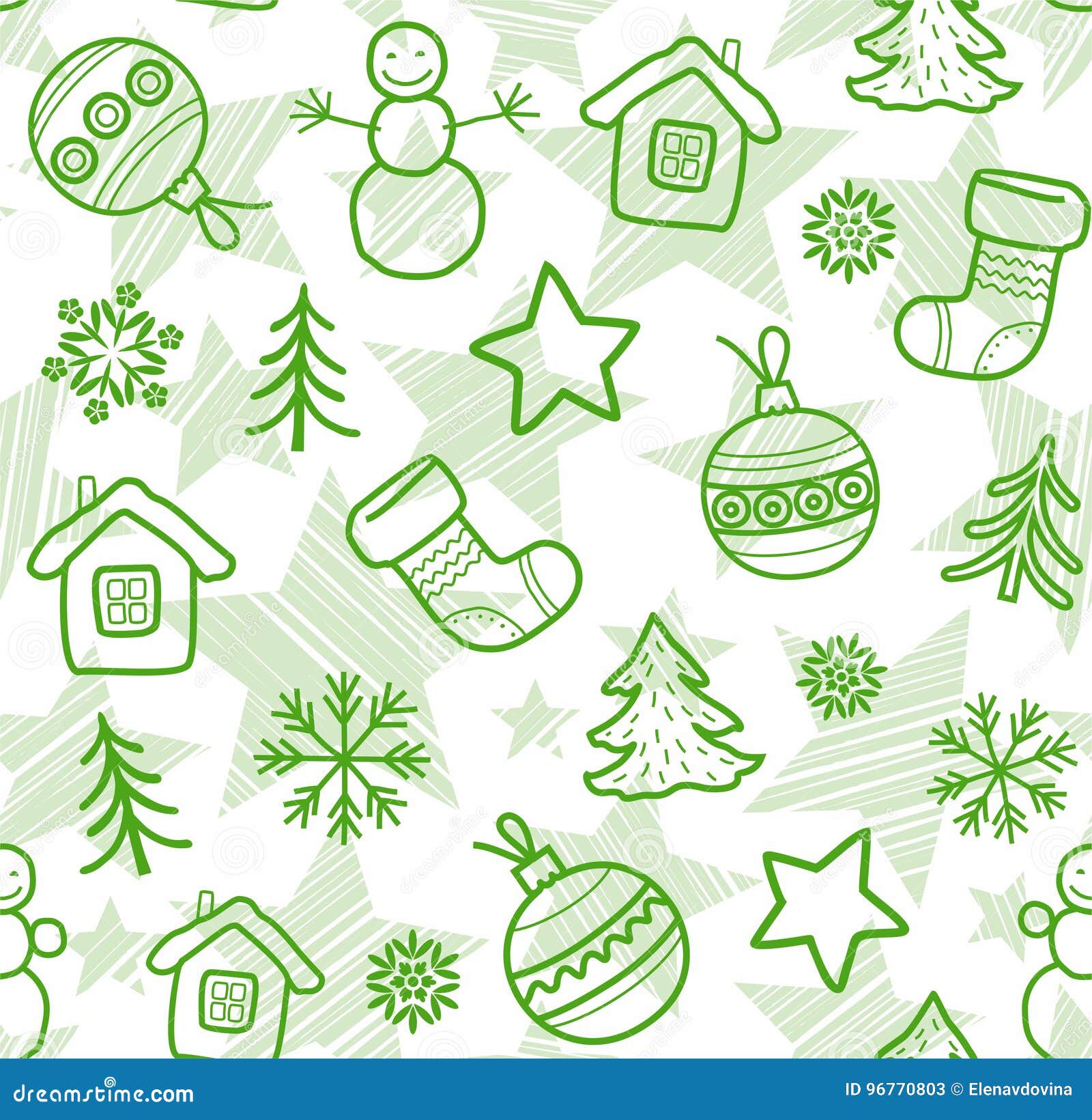 Christmas white background green contour drawings seamless vector