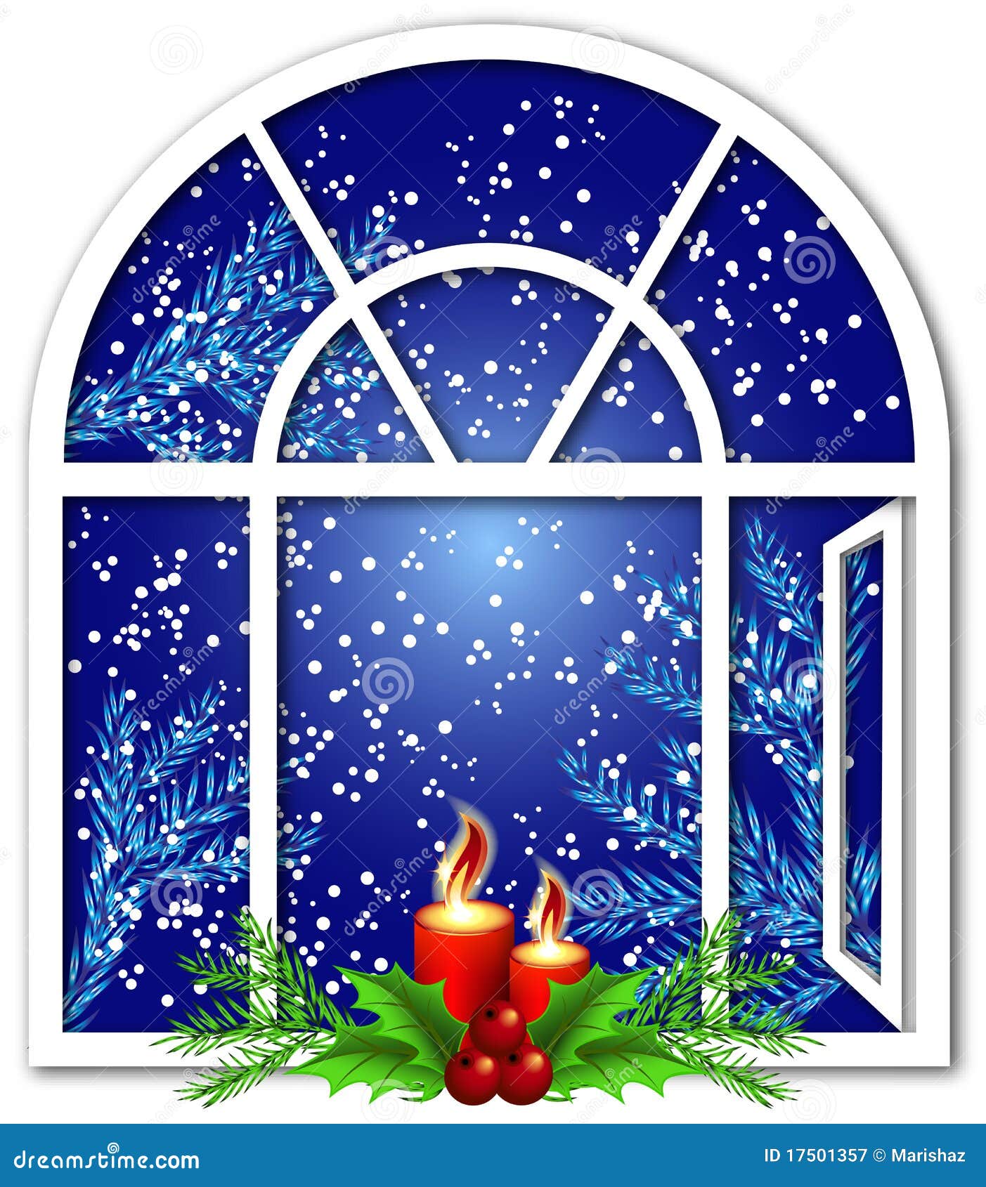 Christmas Window with Candles Stock Vector Illustration of burn