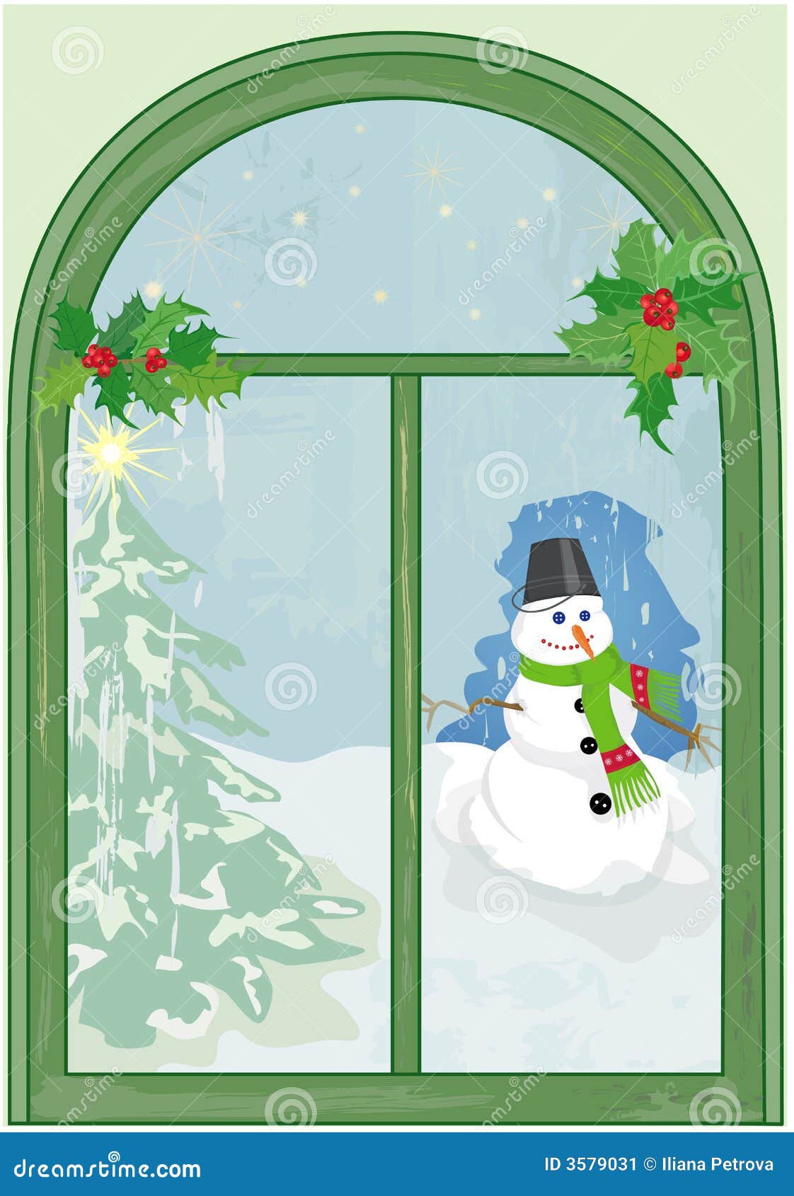 Christmas Window With Snowman Stock Image - Image: 3579031