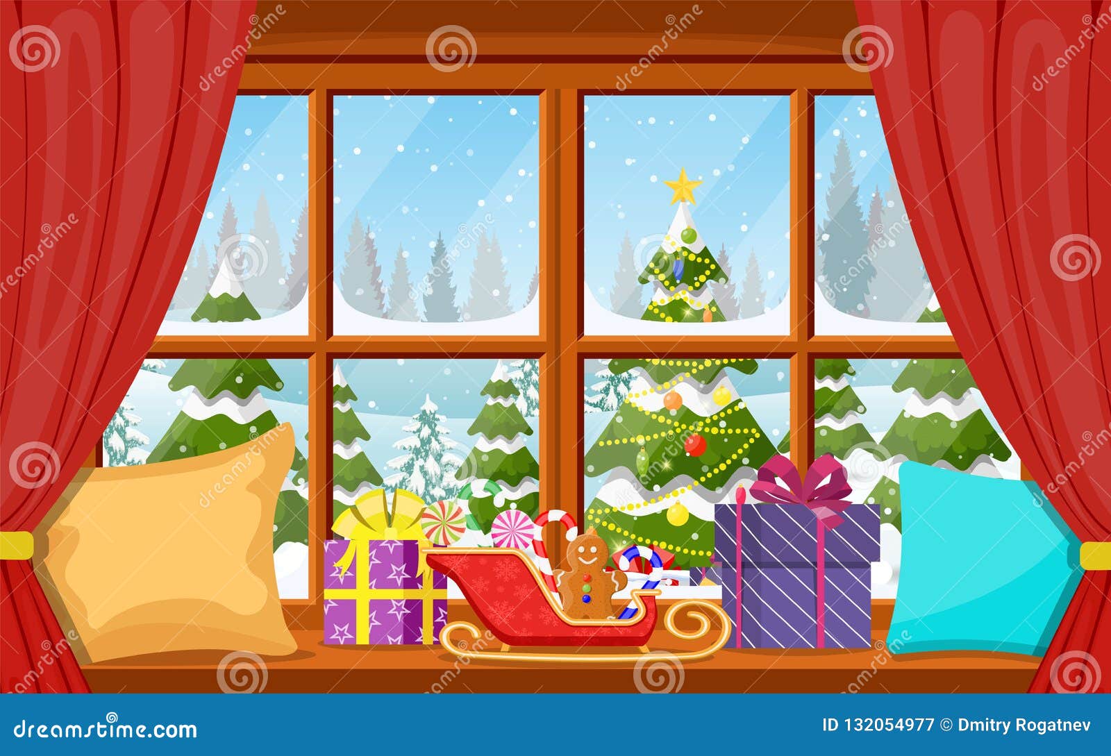 Download Christmas Window View With A Snowy Landscape Stock Vector ...
