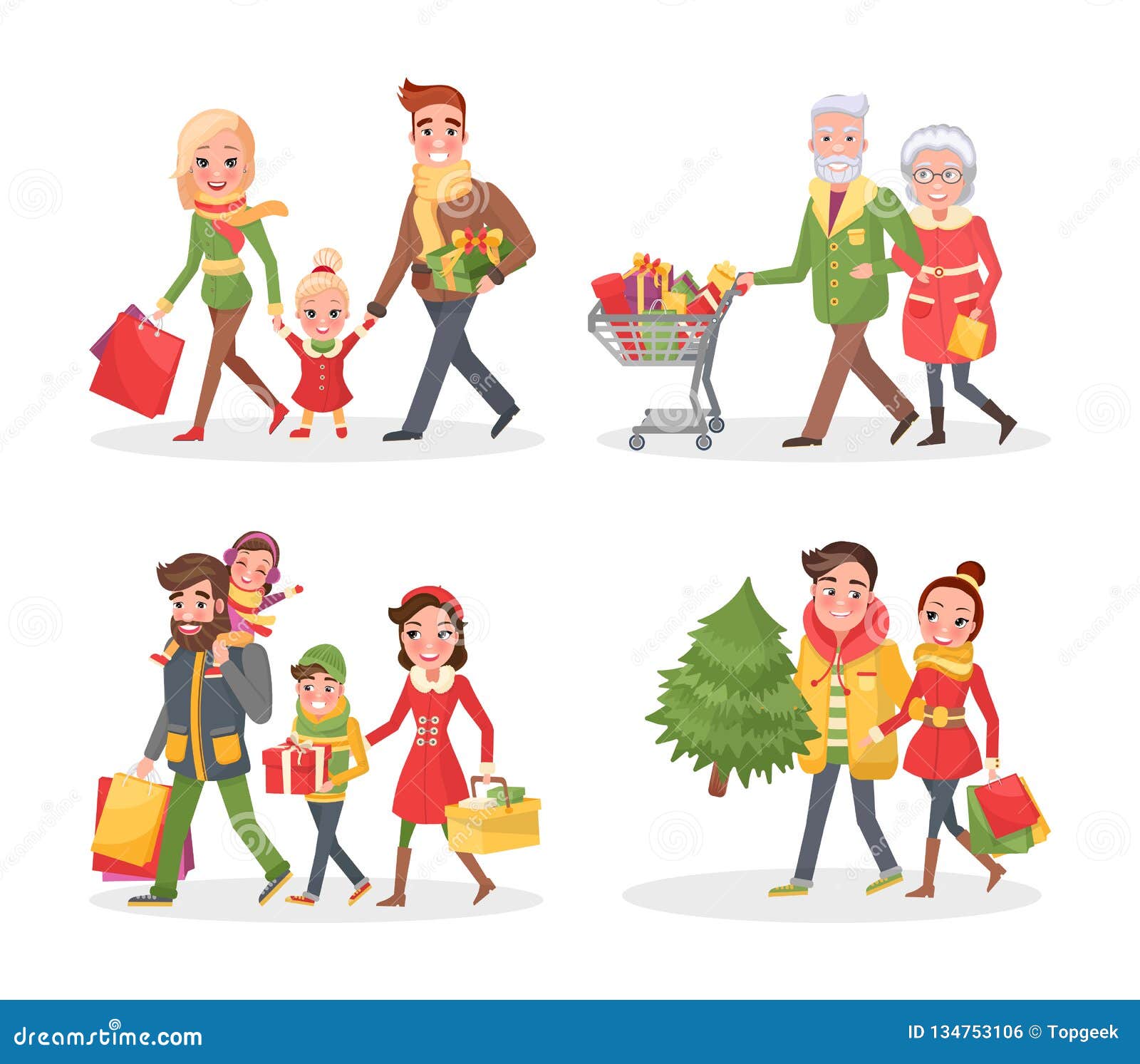 Download Christmas Holidays Shopping, People With Bags Stock Vector ...