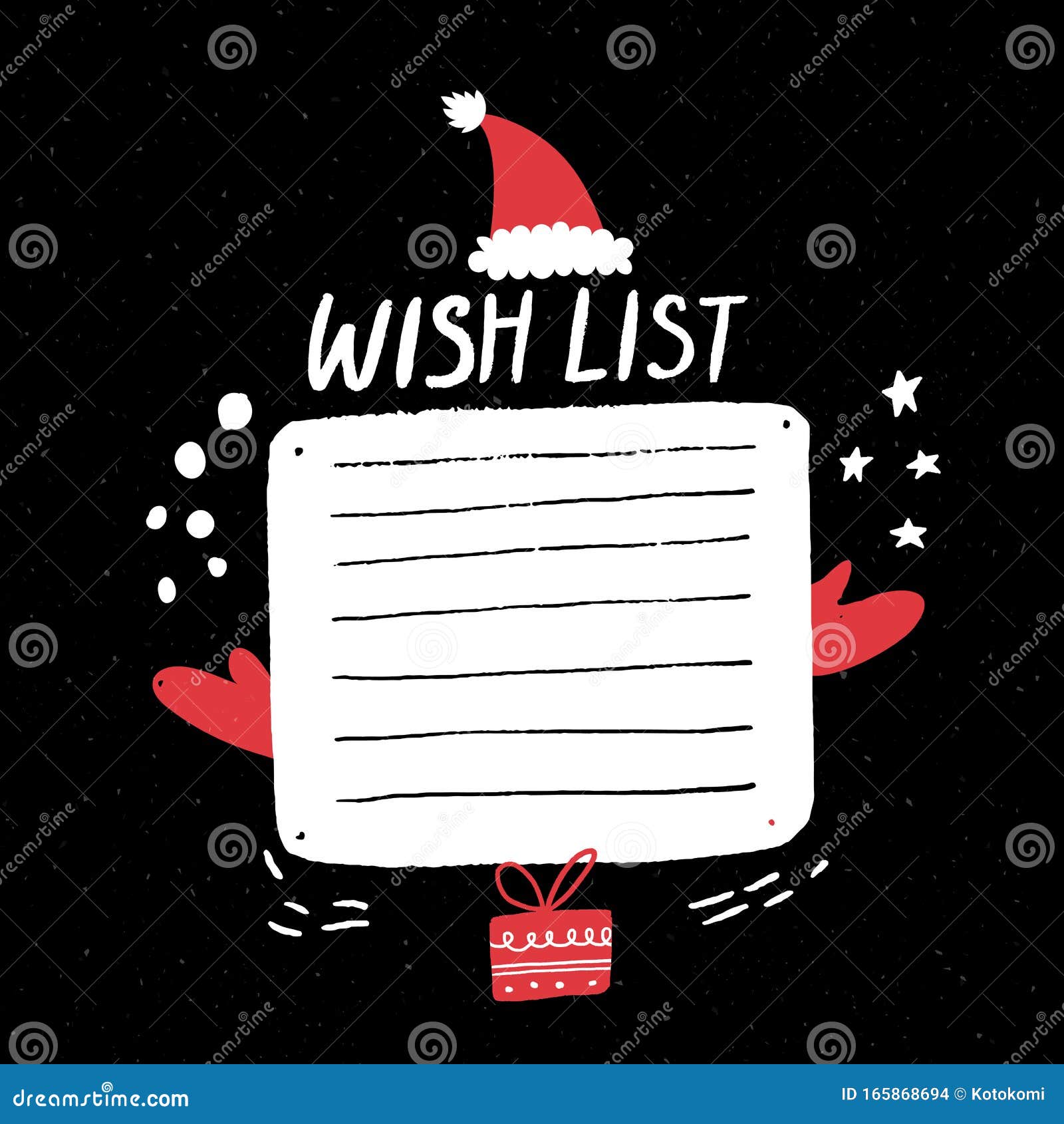 Christmas Wish List Template With Red Santa Hat And Gift Box