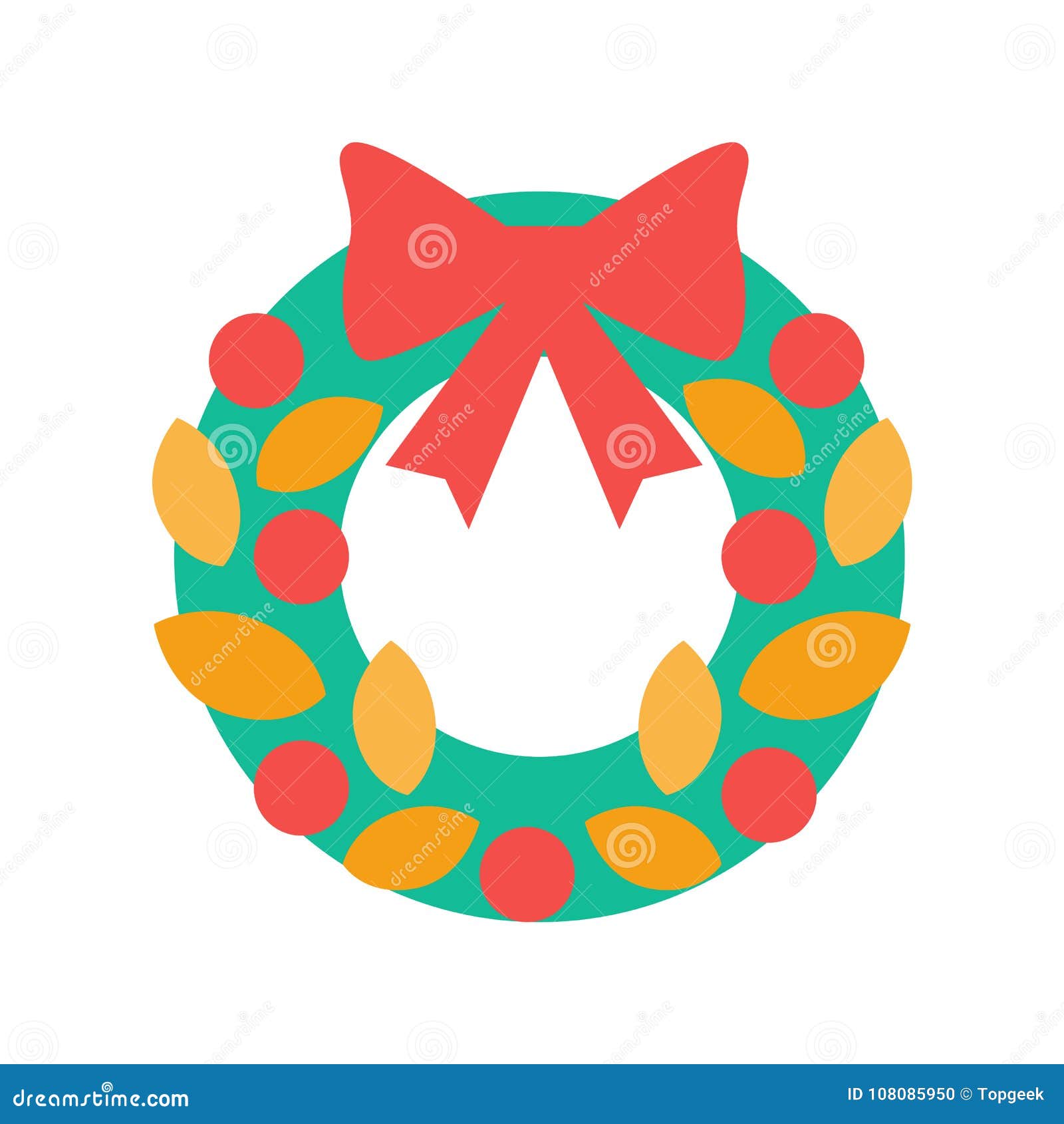 Christmas Wreath with Bow and Decorative Elements Stock Vector