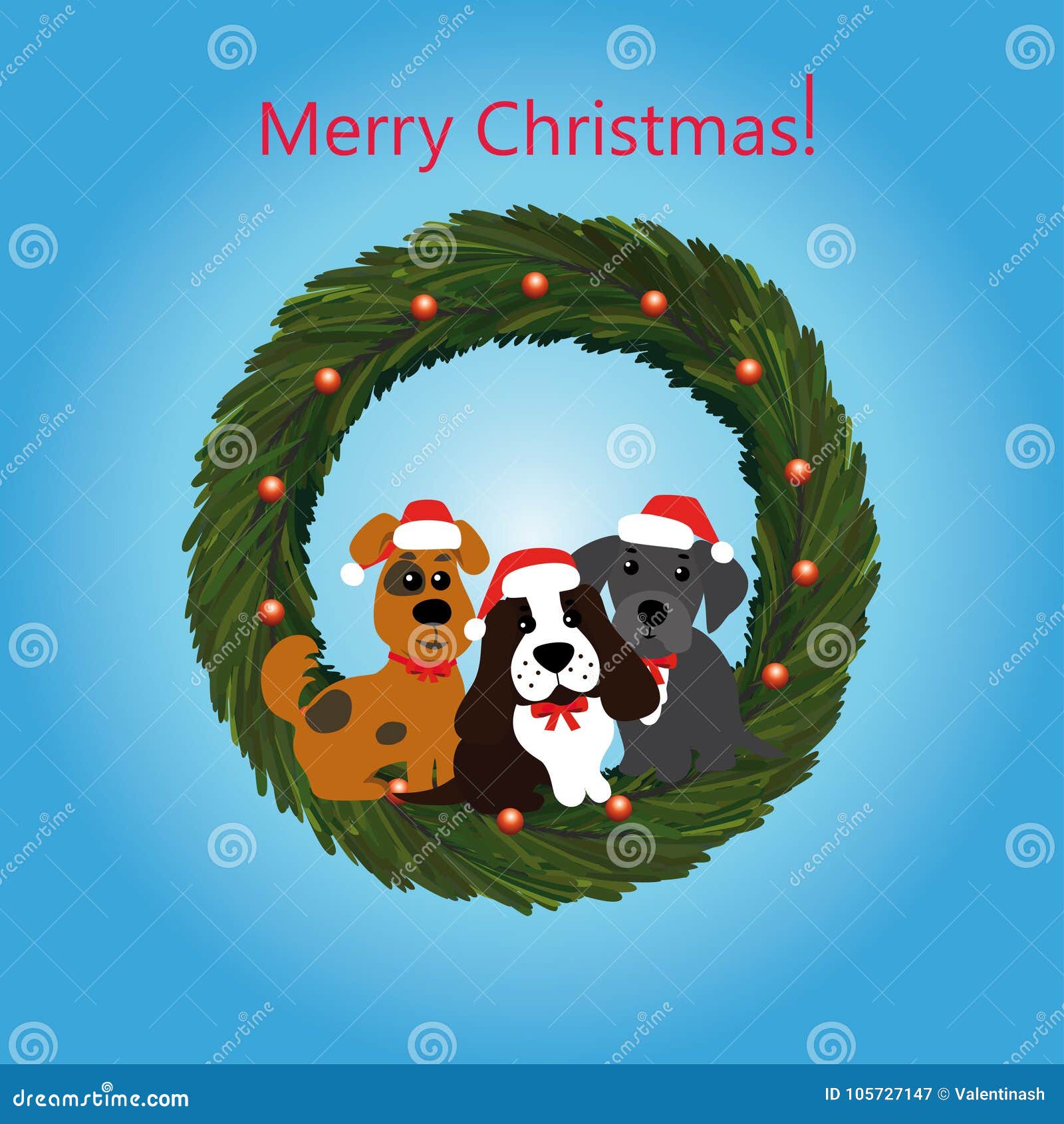 Christmas wreath with dogs stock vector. Illustration of christmas 105727147