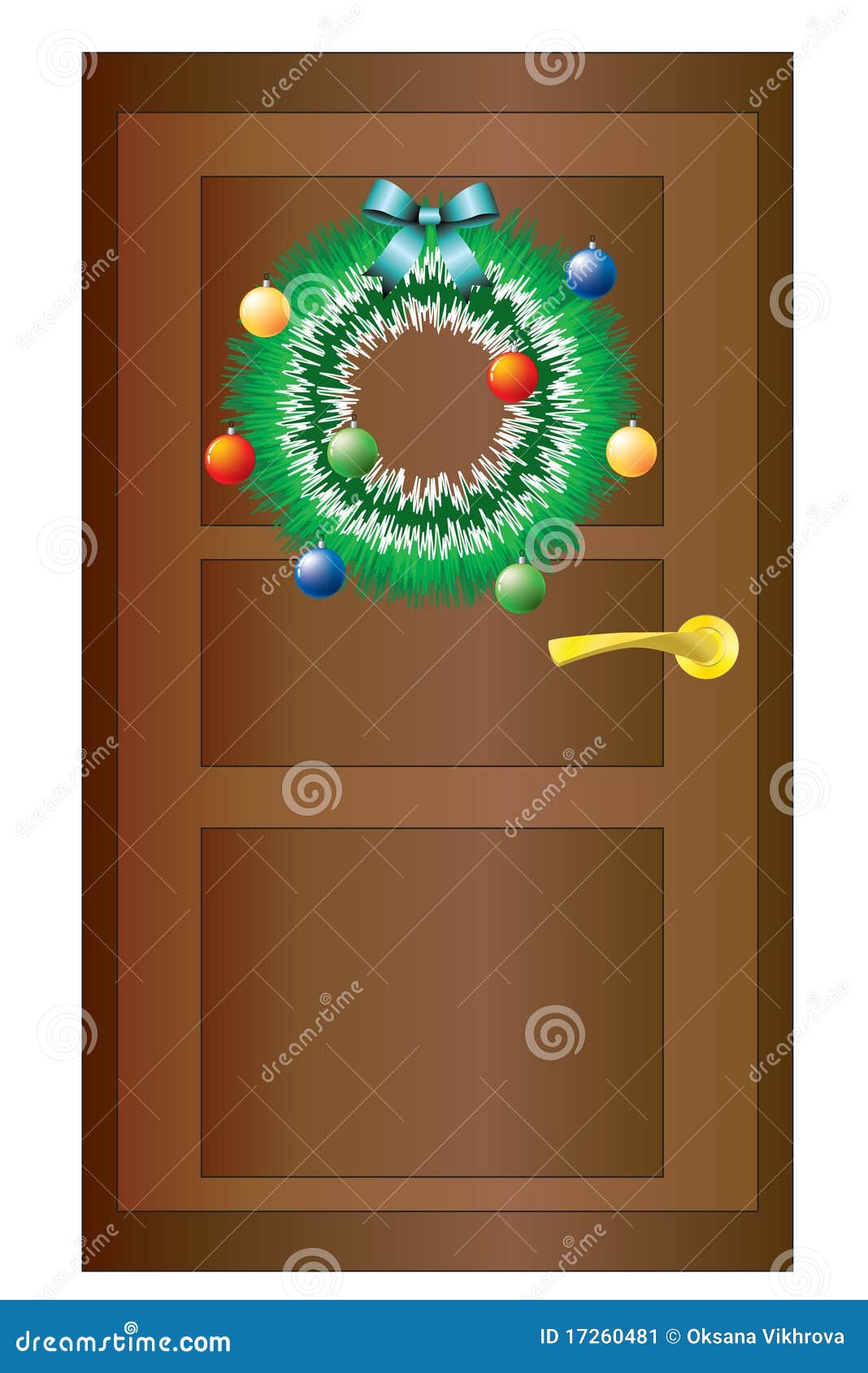 Christmas Wreath on the Door. Stock Vector Illustration of decoration