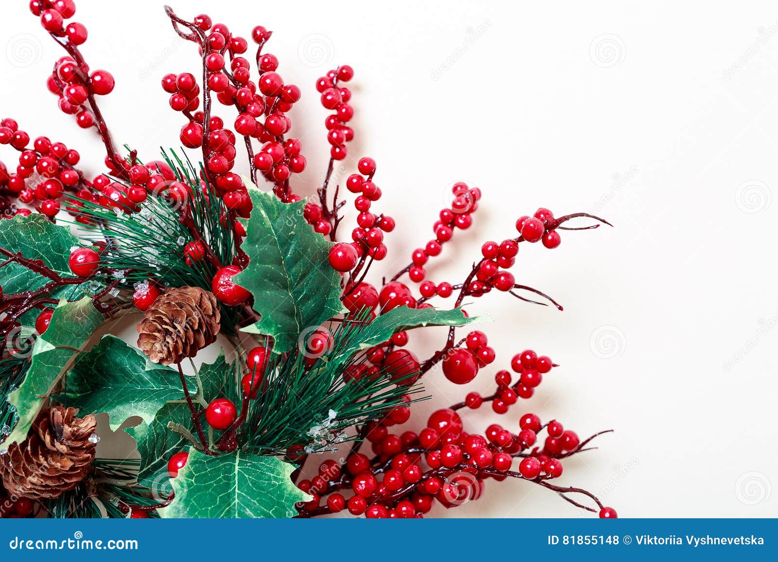 Christmas Wreath of Holly Berries and Evergreen Isolated on White ...