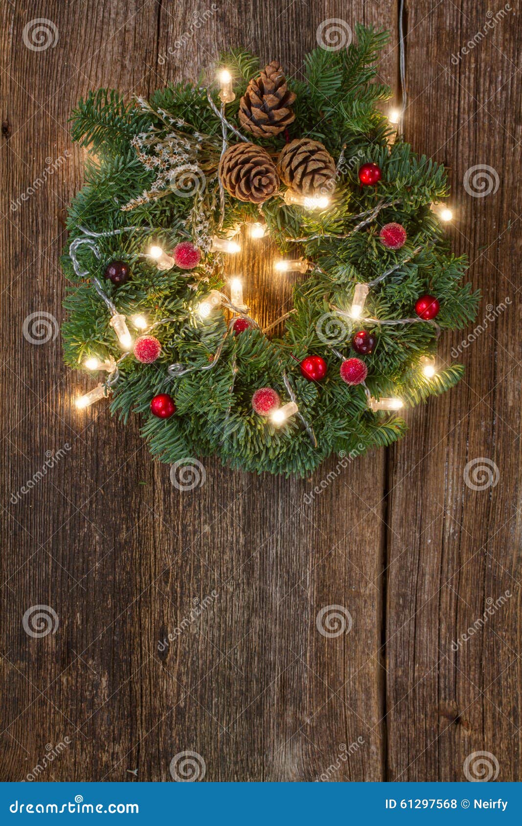 Christmas Wreath with Lights Stock Photo Image of branch, rustic