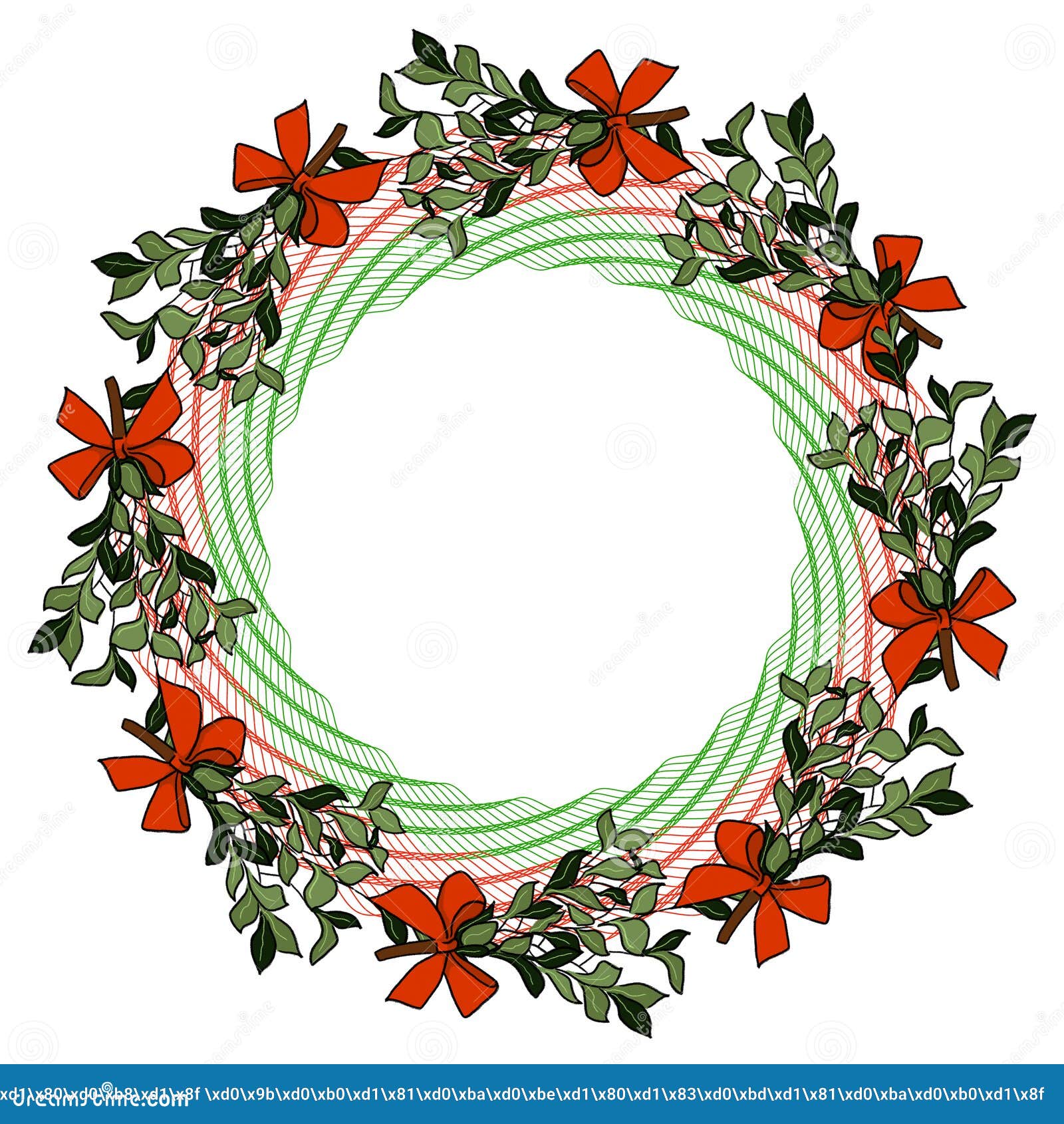Christmas Wreath with Mistletoe and Bows Stock Illustration