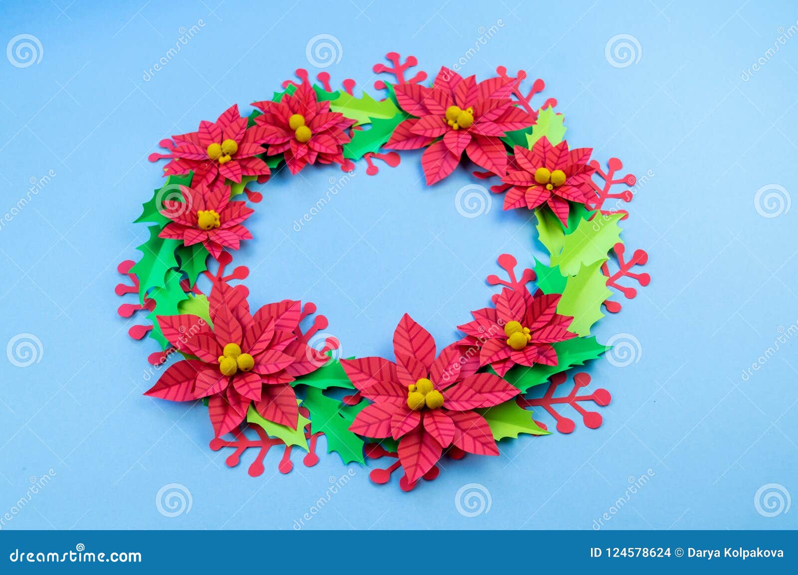 Download Christmas Wreath Paper Flowers Poinsettia Stock Image of position t