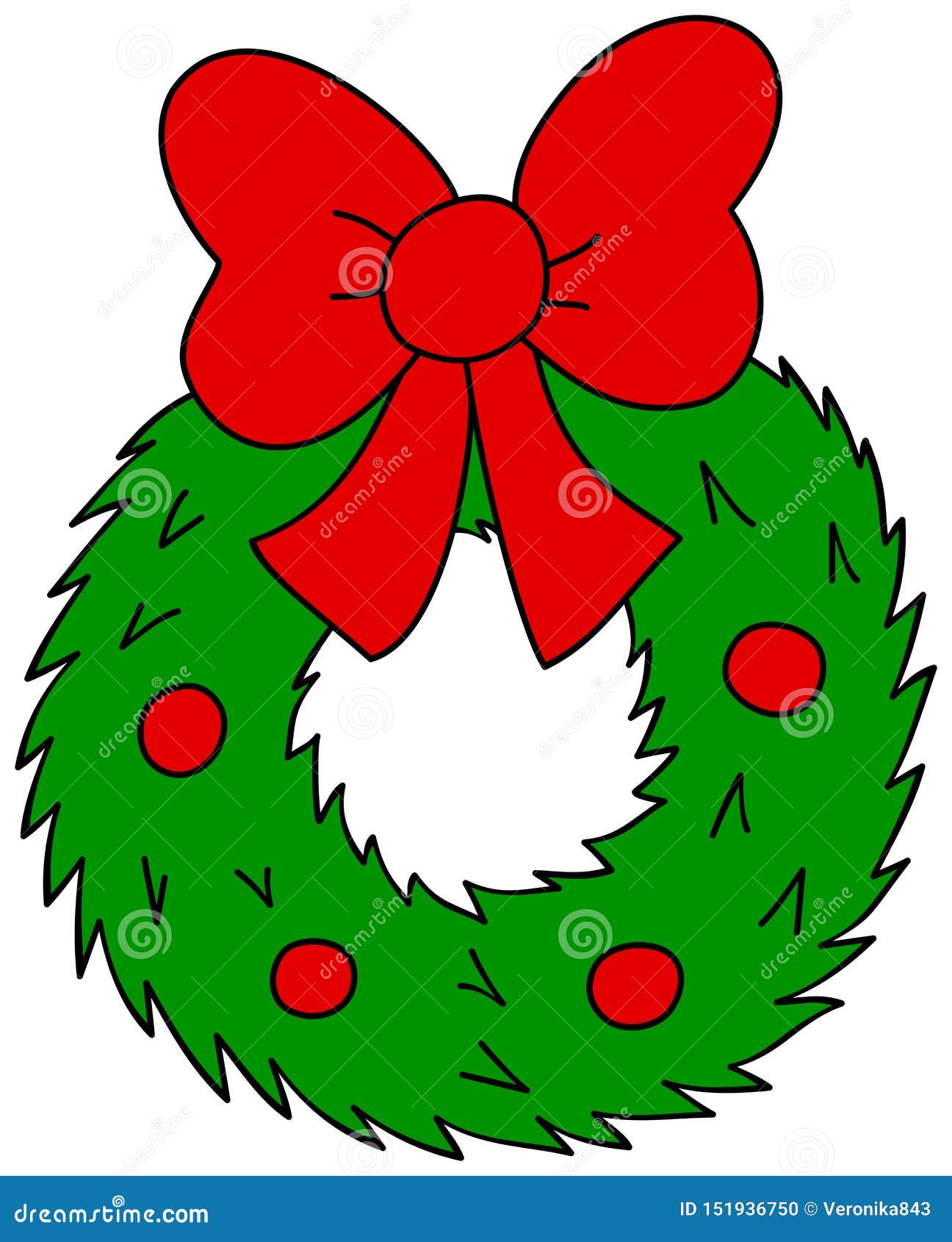 Christmas Wreath with Red Bow. Cartoon Vector Illustration Stock Vector -  Illustration of isolated, cartoon: 151936750