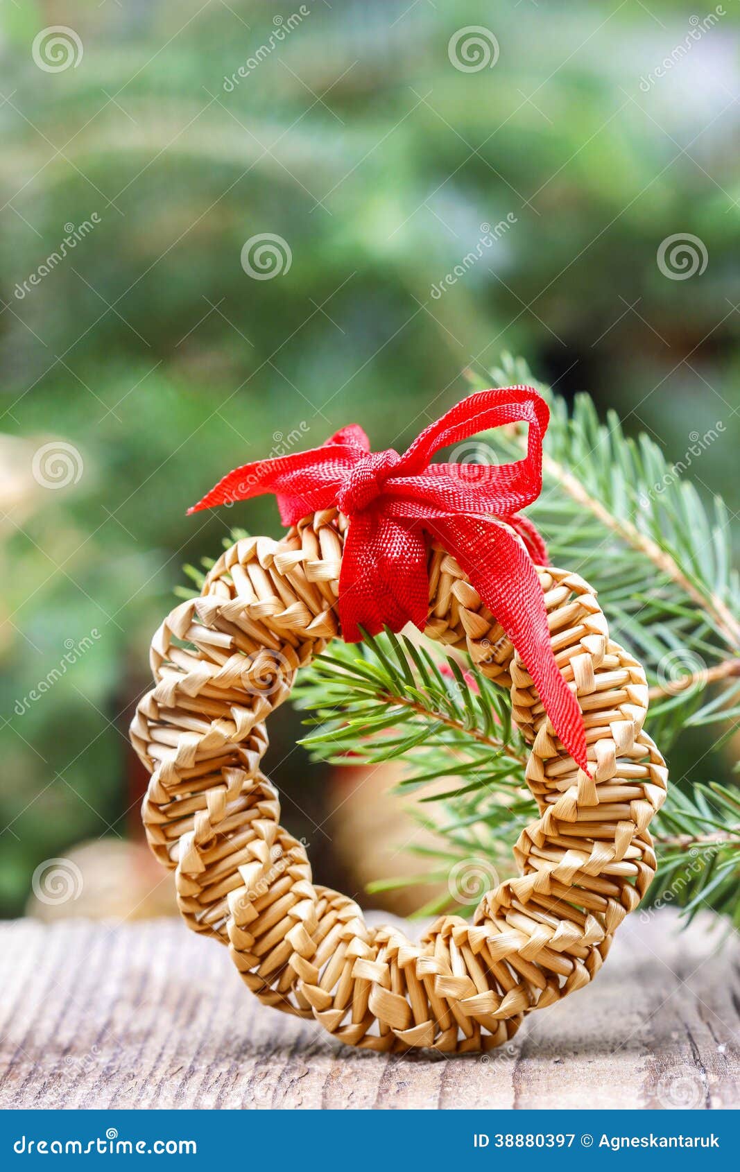 Christmas Wreath with Red Bow Stock Image Image of plank, decorative