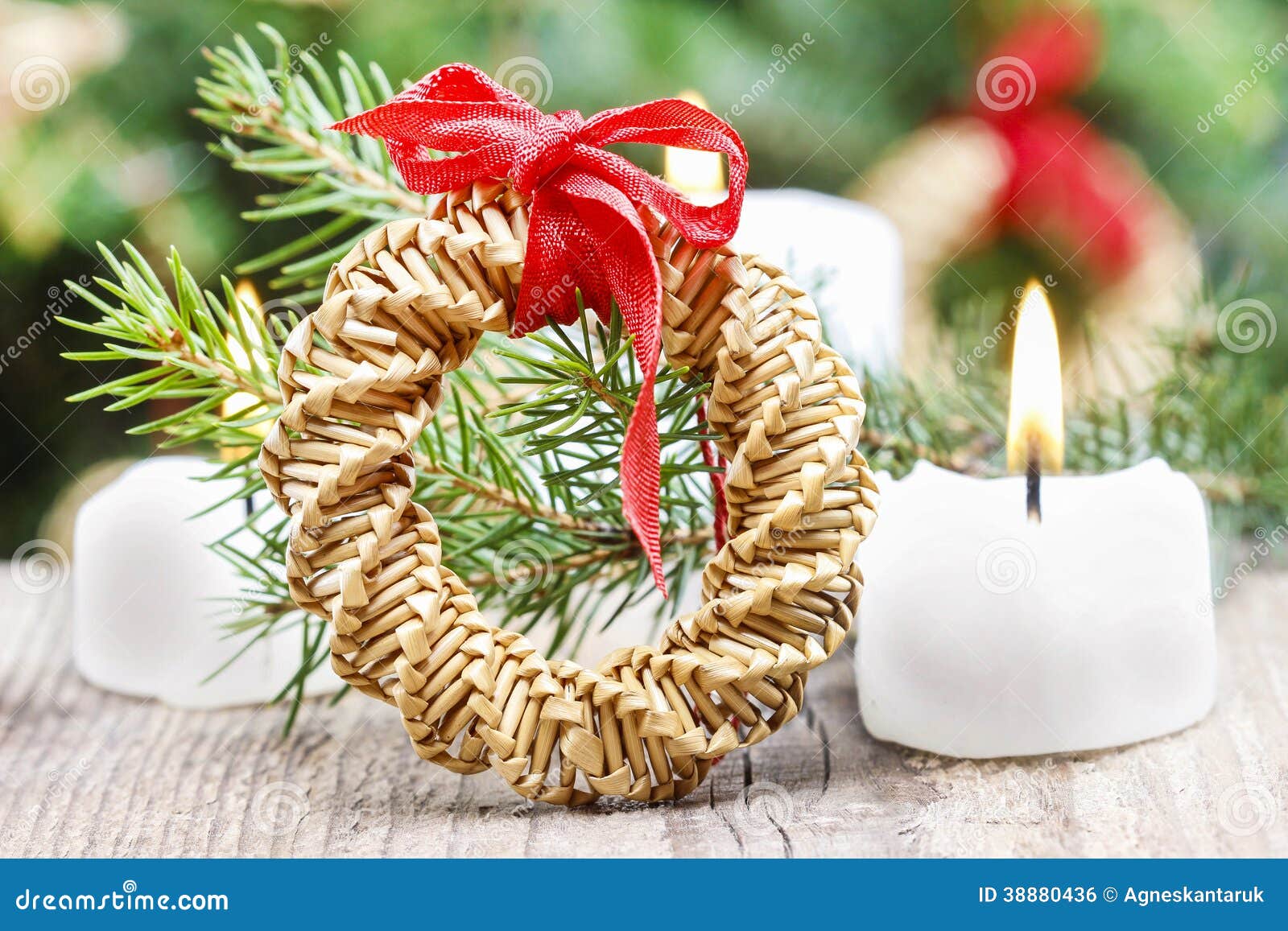 Christmas Wreath with Red Bow Stock Photo Image of cute, mood 38880436