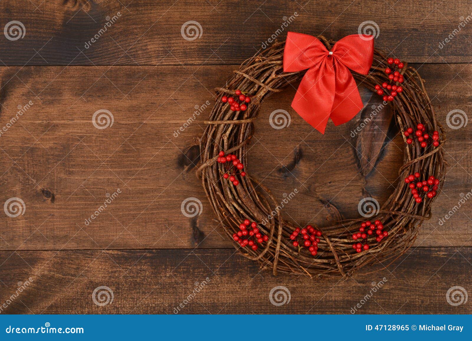 Christmas Wreath with Red Bow Stock Image Image of christian, rural