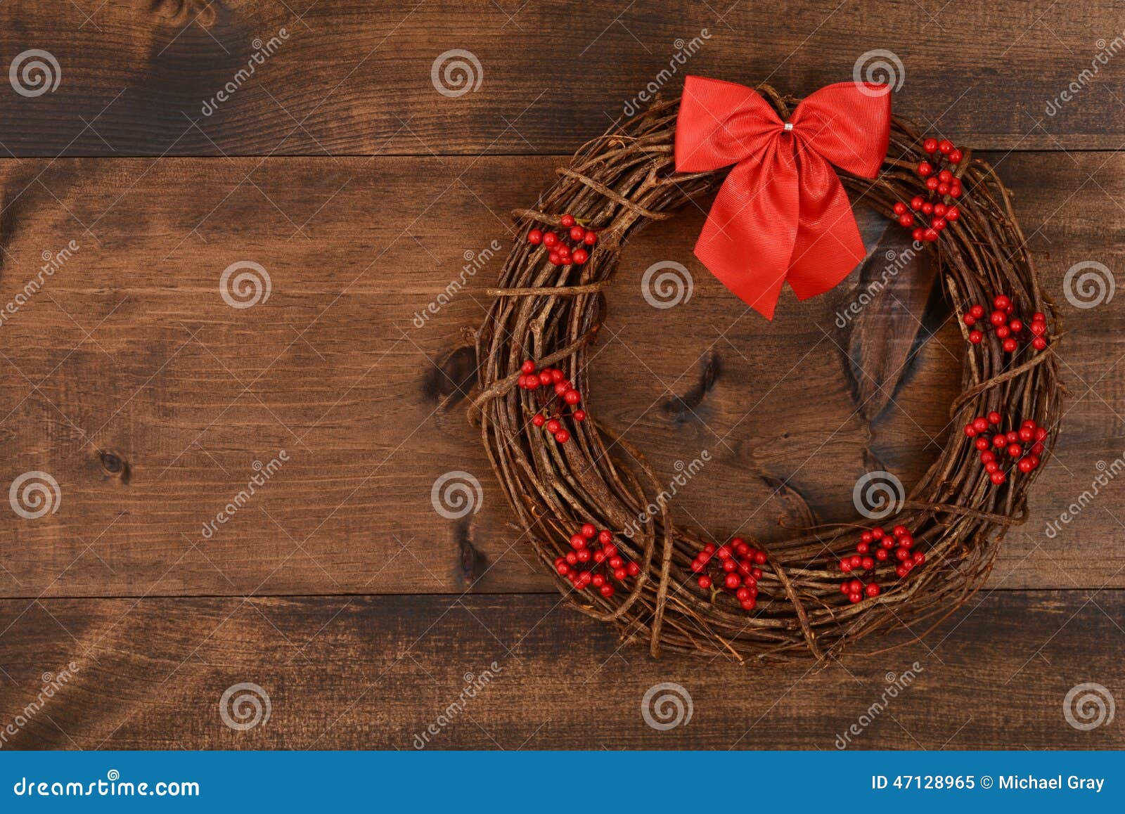 Christmas Wreath with Red Bow Stock Image - Image of christian, rural ...