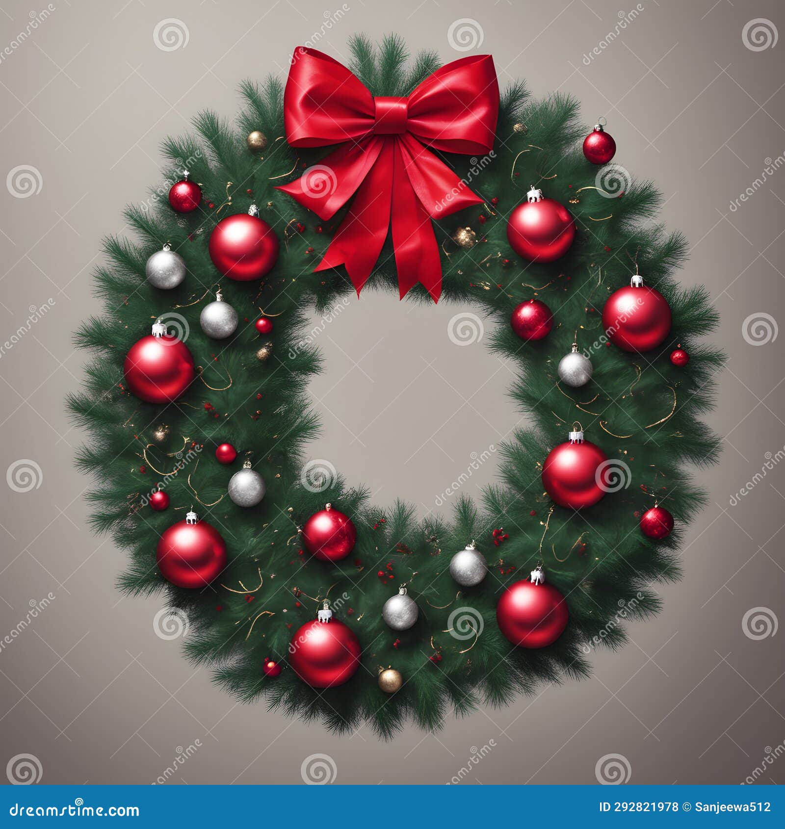 Christmas Wreath with Red Ribbon Stock Illustration Illustration of