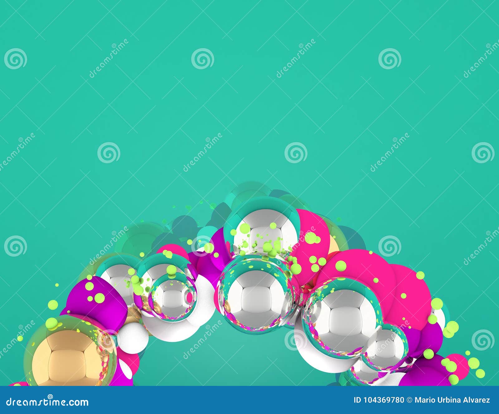 christmas wreath with spheres at bottom and green background