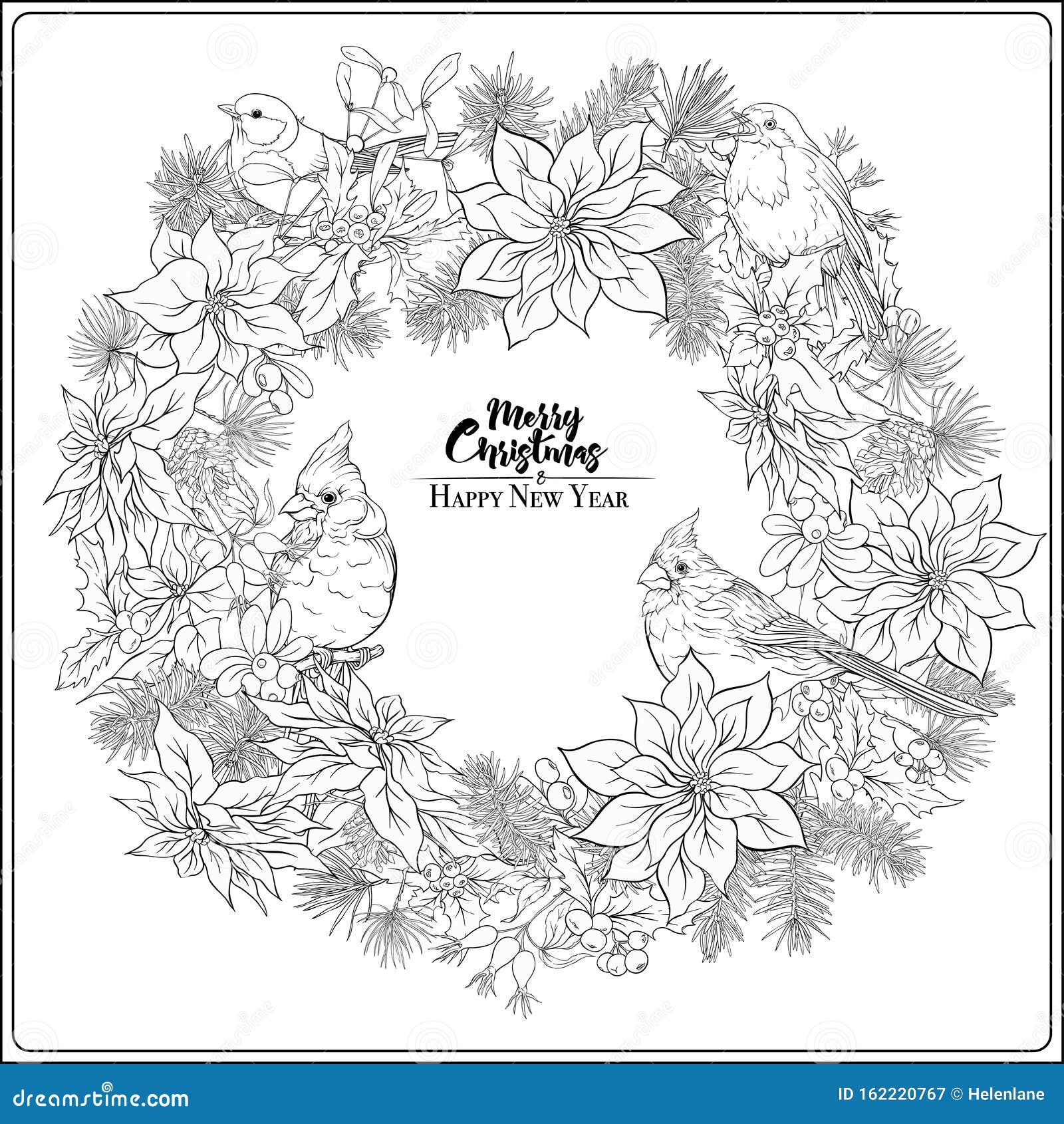 Christmas Wreath Of Spruce Pine Poinsettia Stock Vector Illustration Of Hand Printable 162220767