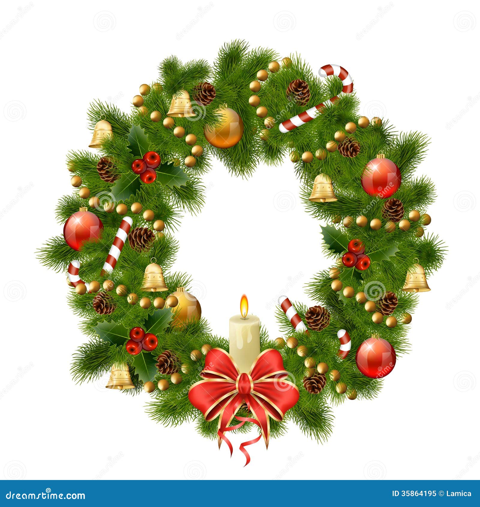 Christmas Wreath On White Background. Xmas Decorations 