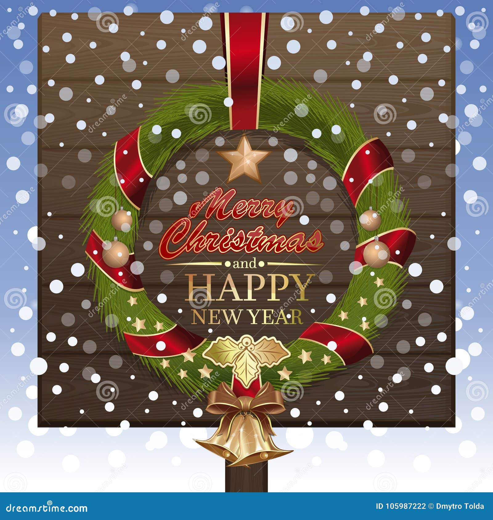 Download Christmas Wreath On A Wooden Board Stock Vector ...