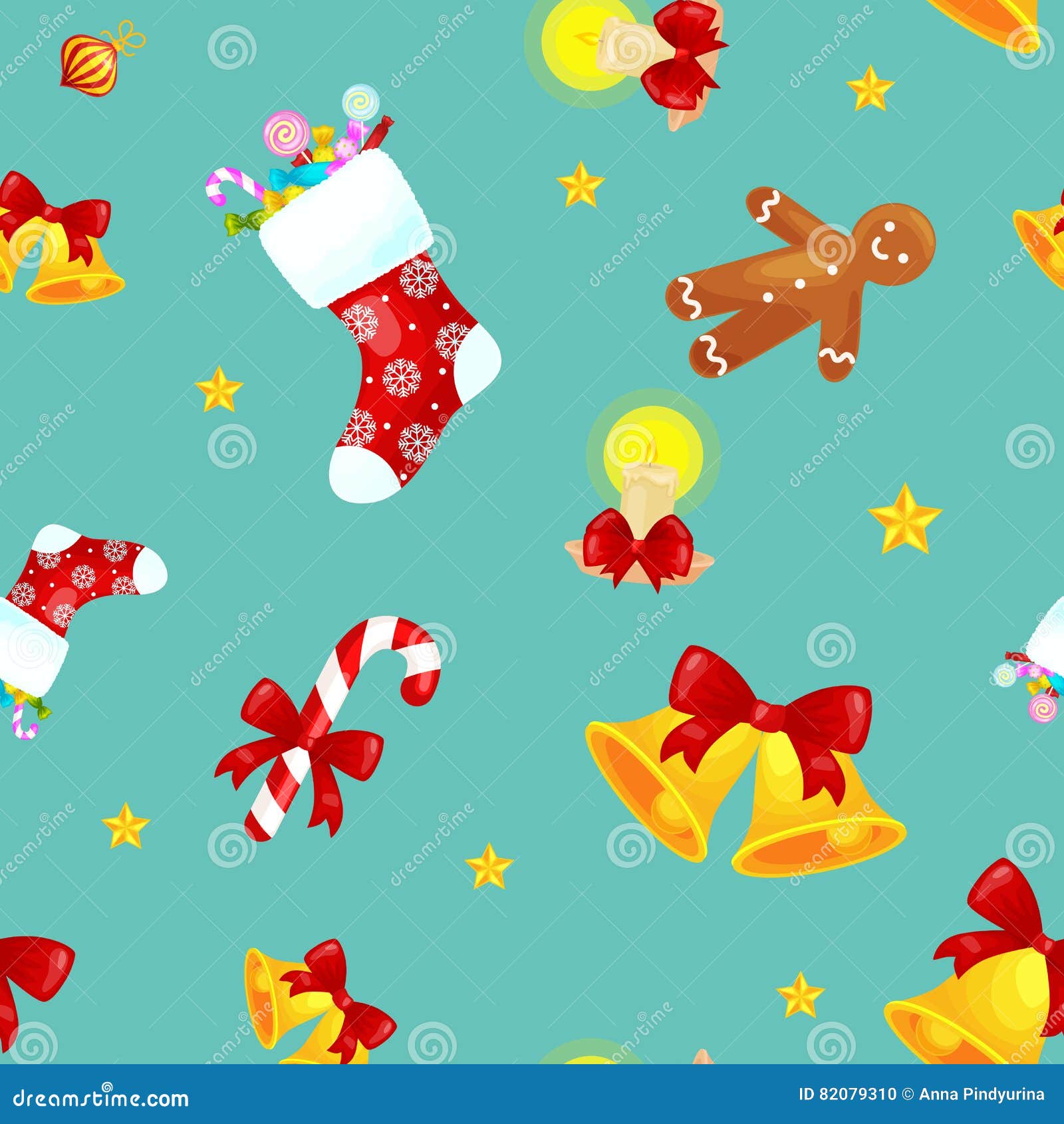 Christmass Seamless Pattern Gingerbread Man Cookies, Jingle Bells