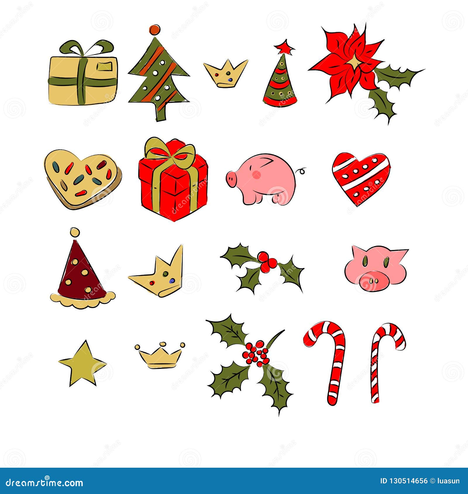 christmass set of patch logo, omela, gift, pig, cookies