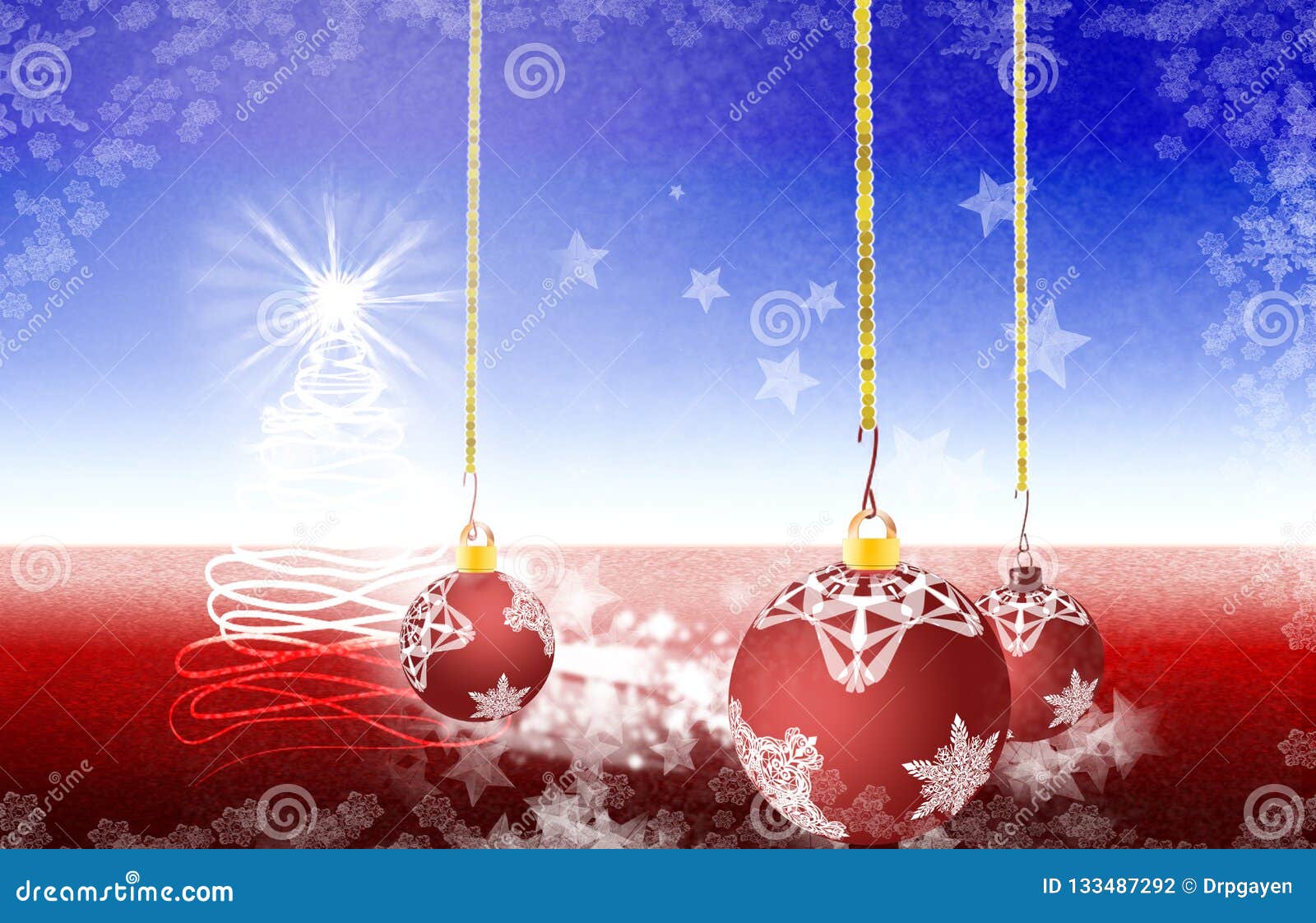 The Christmastide Tree and Light Coming from the Heaven Stock