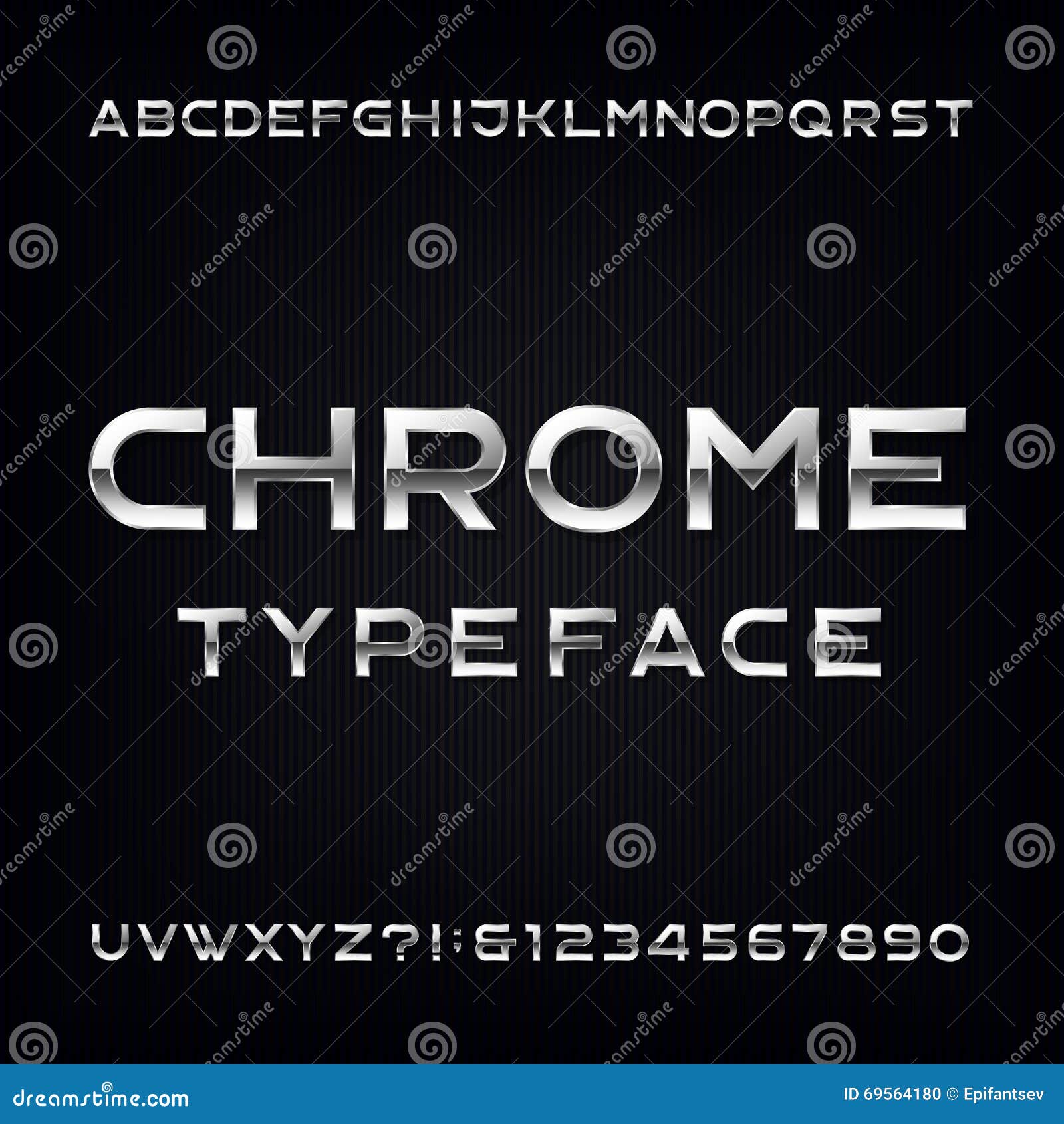 chrome alphabet  font. modern metallic letters and numbers