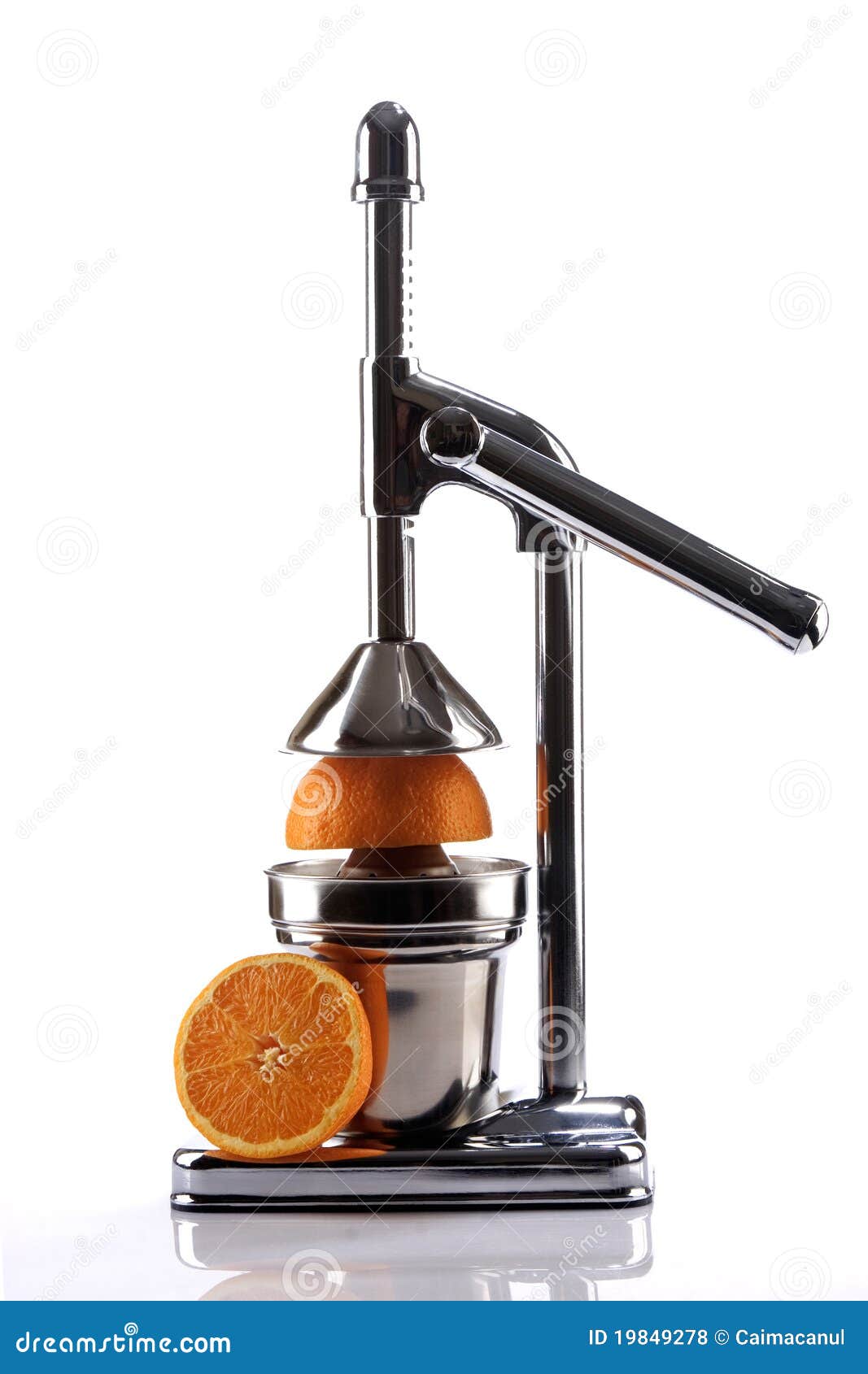 Chrome Citrus Juicer and Orange Halves Stock Photo Image of junction