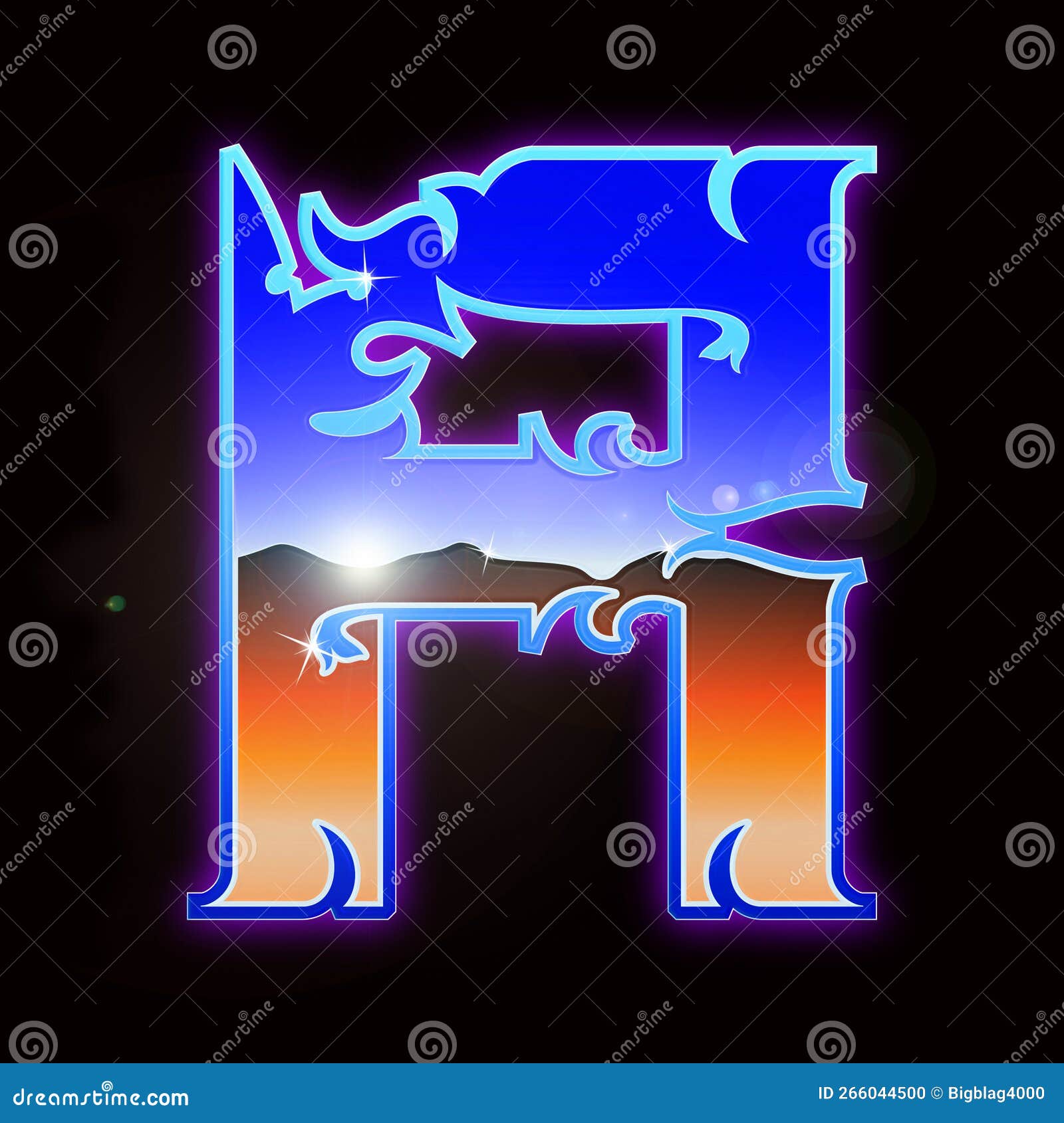 Chrome Decorative Font.Custom Letter on Black Background. Stock Photo