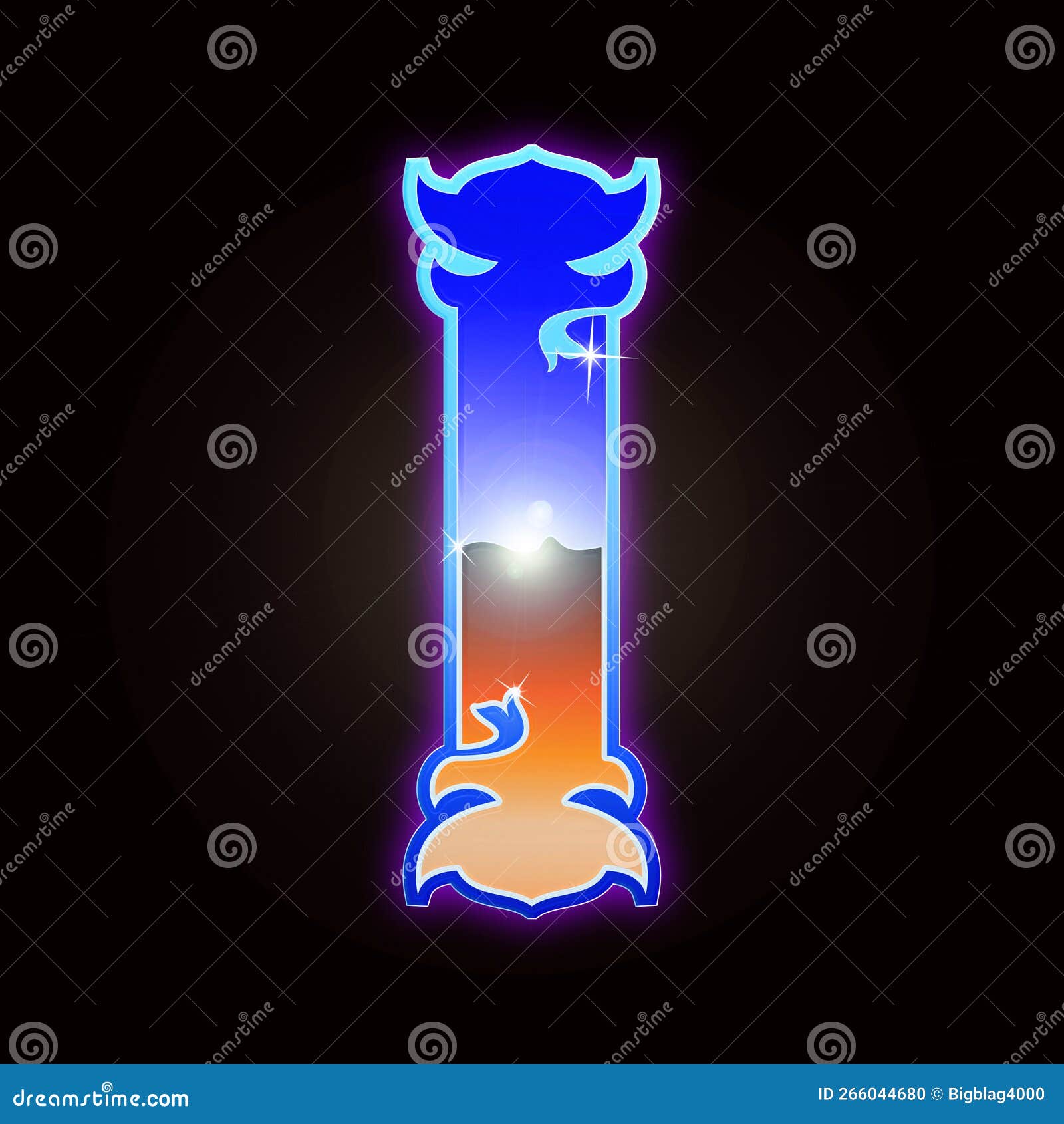 Chrome Decorative Font.Custom Letter on Black Background. Stock Photo