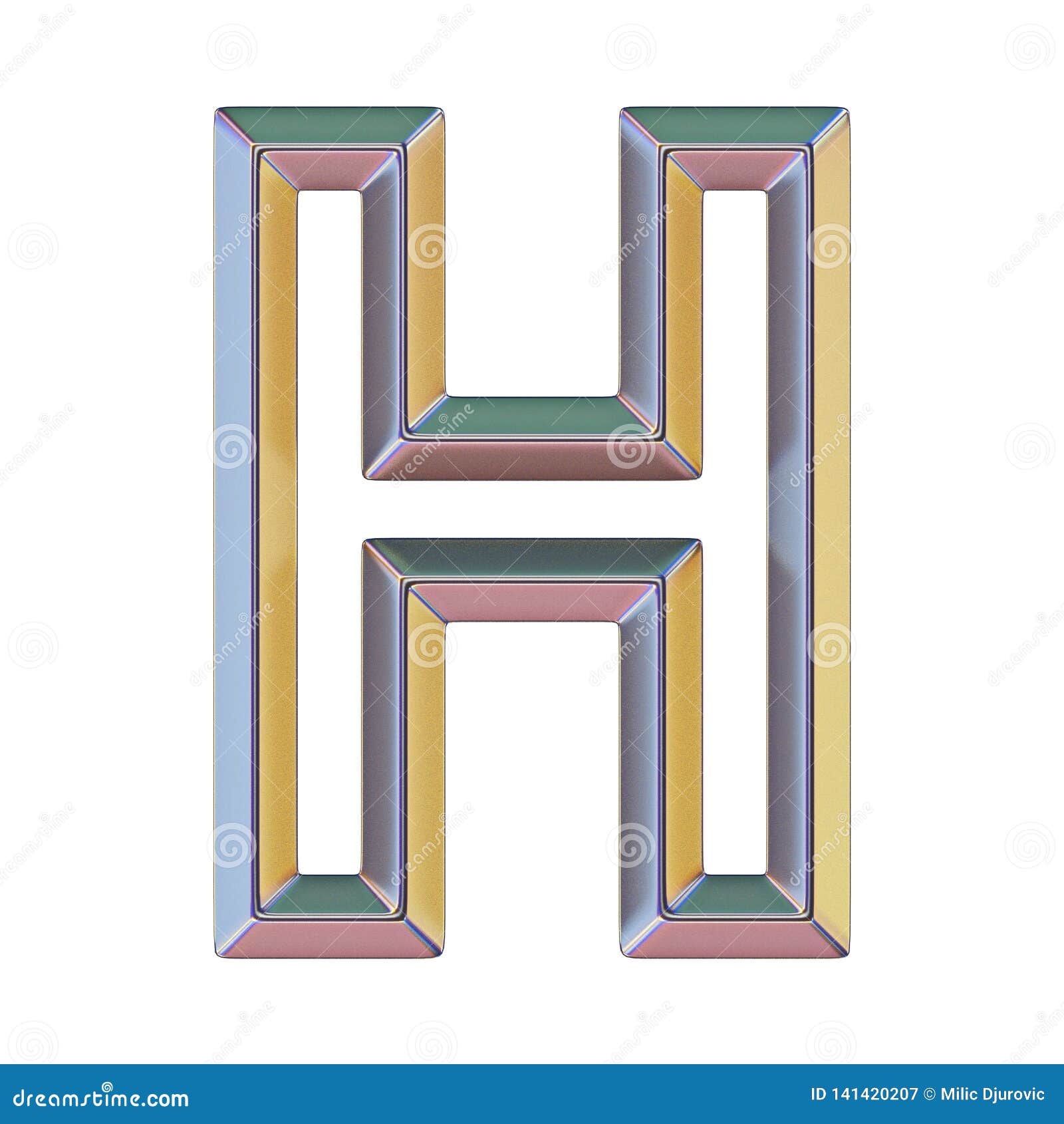 Chrome Font with Colorful Reflections Letter H 3D Stock Illustration ...